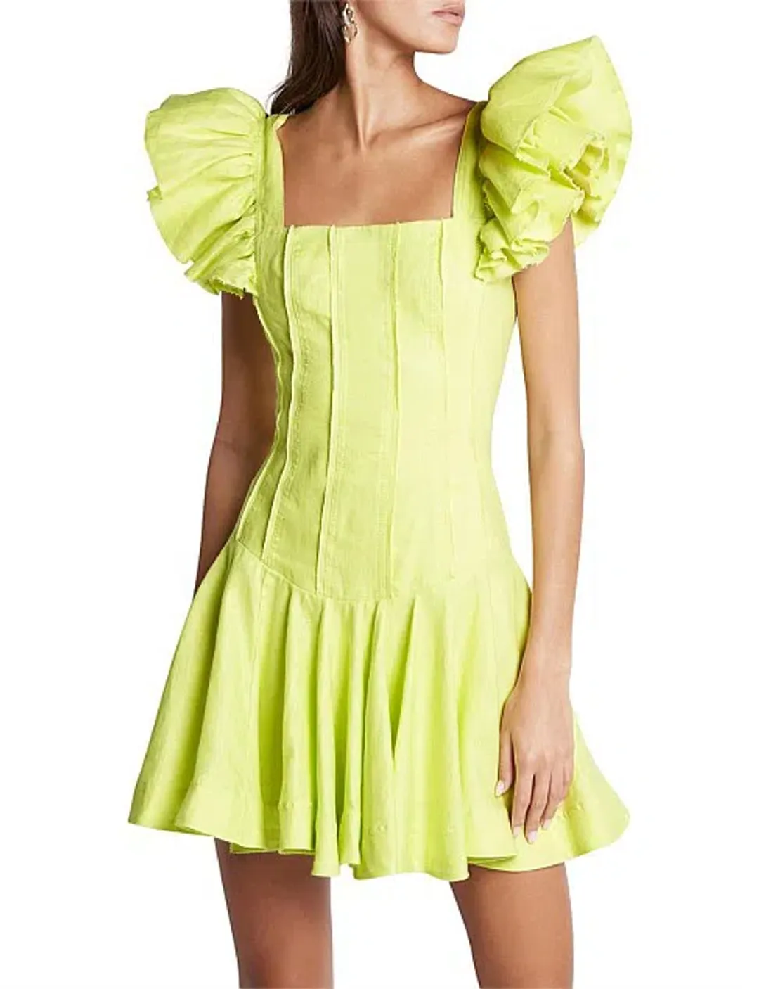 Aje Breathless Frill Sleeve Mini Dress Green Size 6 for rent on The Volte - main image