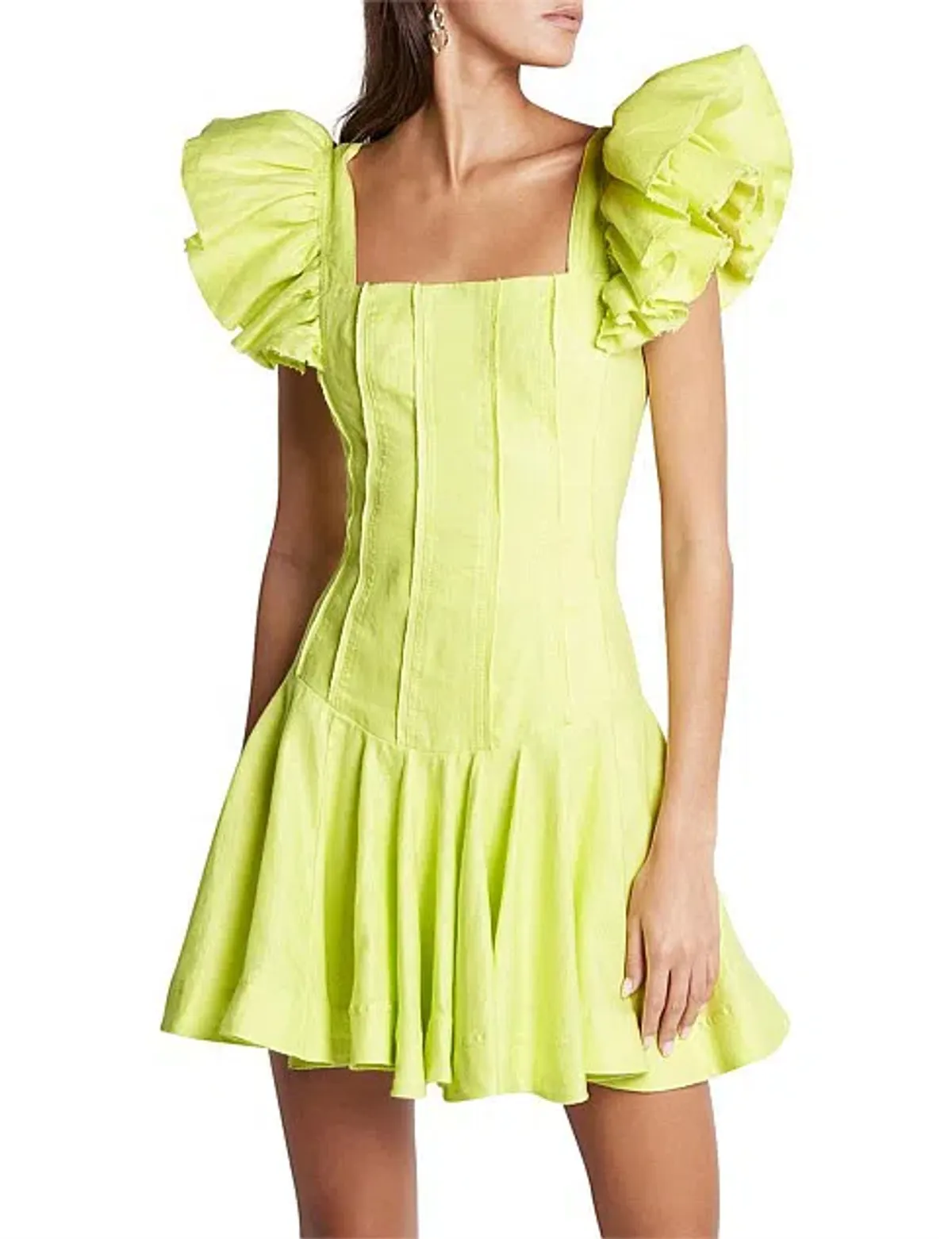 Aje Breathless Frill Sleeve Mini Dress Green Size 6 - Image 2