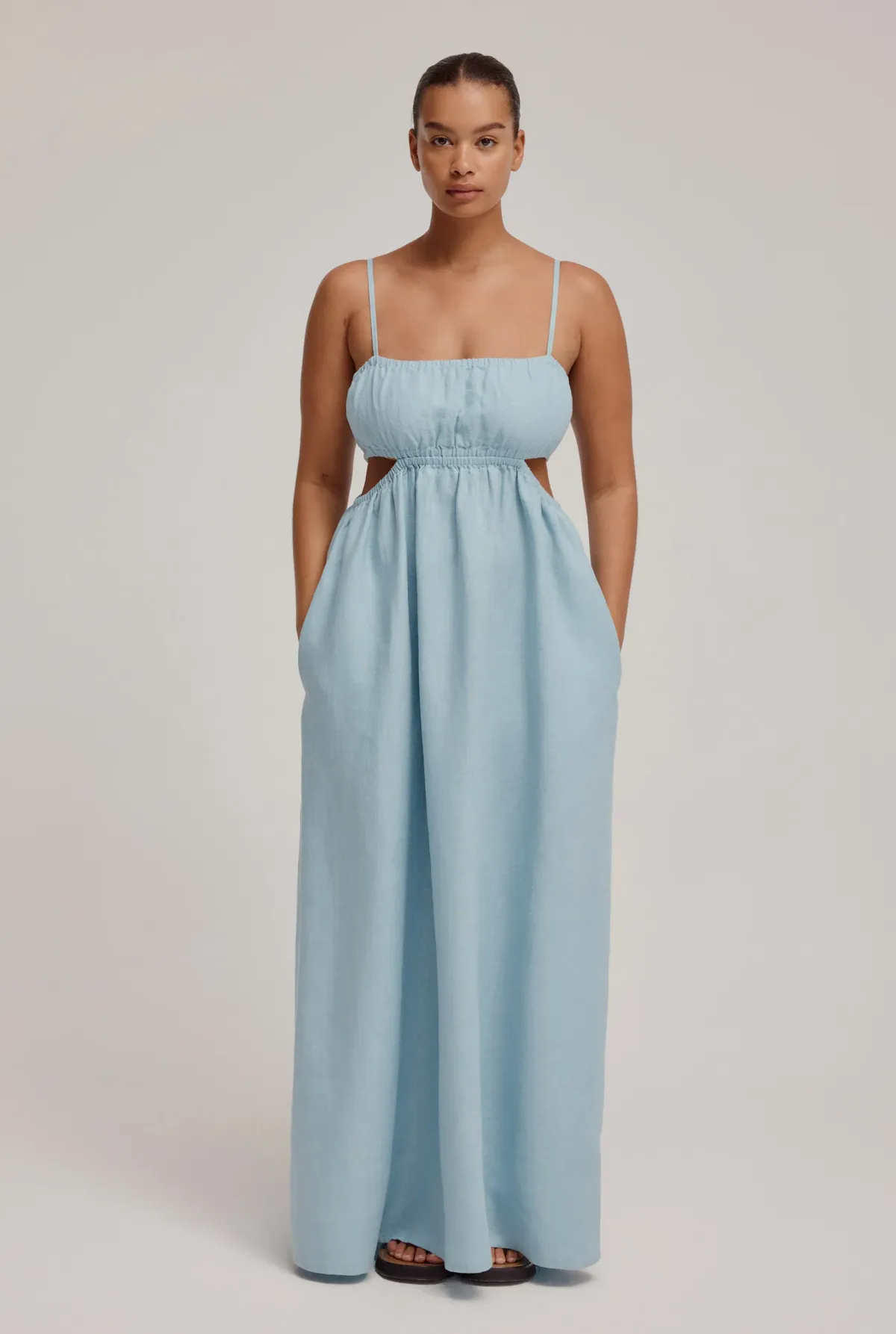 Venroy Linen Cut Out Maxi Dress in Pale Blue Size 12  - Image 1