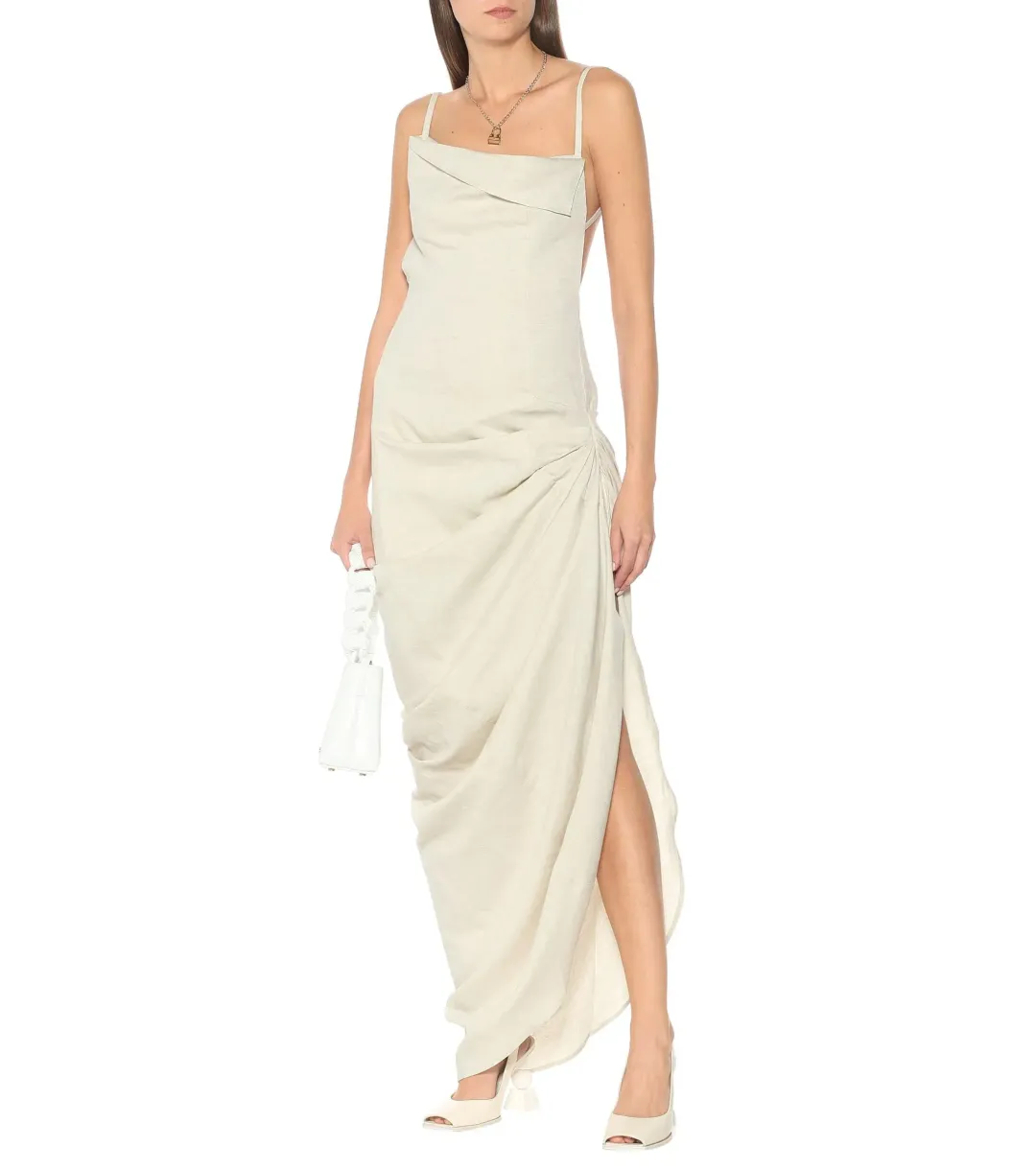Jacquemus La Robe Saudade Asymmetrical Dress in Neutral Beige Size 36 for rent on The Volte - main image