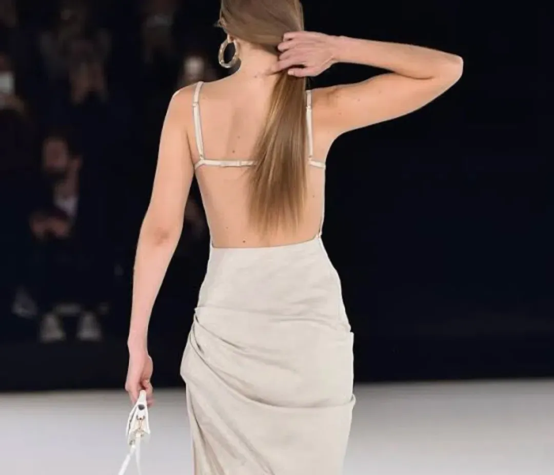 Jacquemus La Robe Saudade Asymmetrical Dress in Neutral Beige Size 36 for rent on The Volte - main image