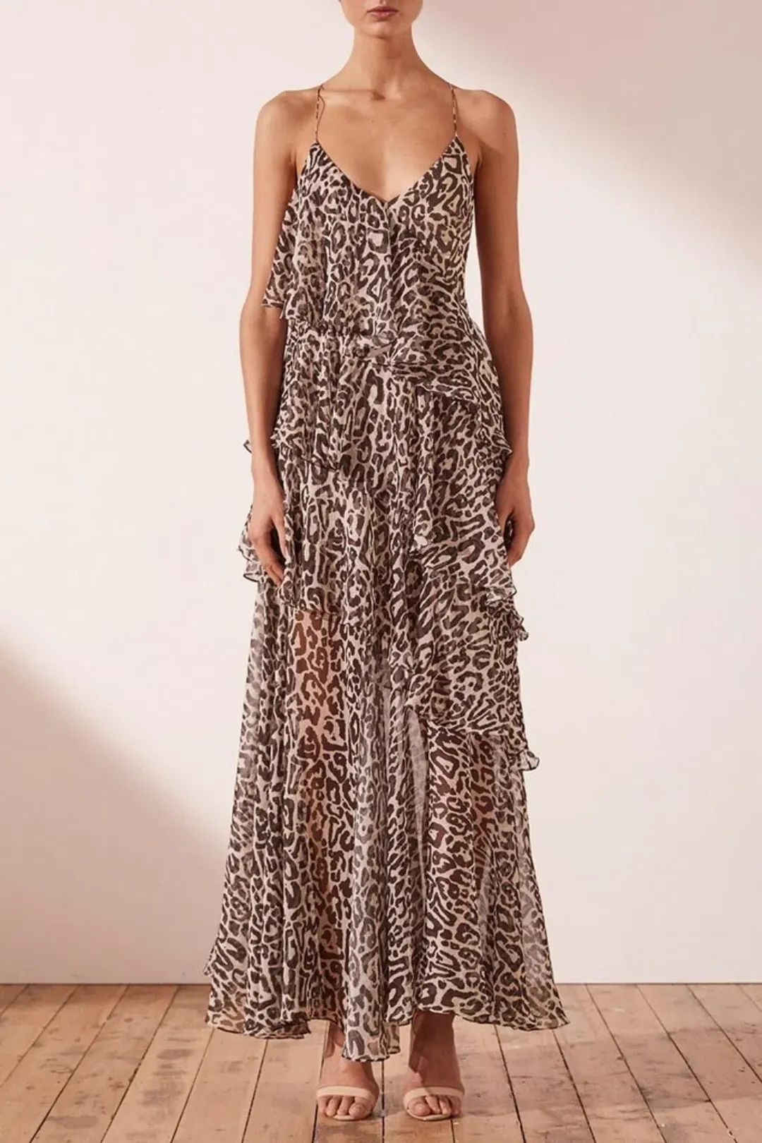 Shona Joy Mariposa Cross Back Maxi Dress Leopard Print Size 10 for rent on The Volte - main image