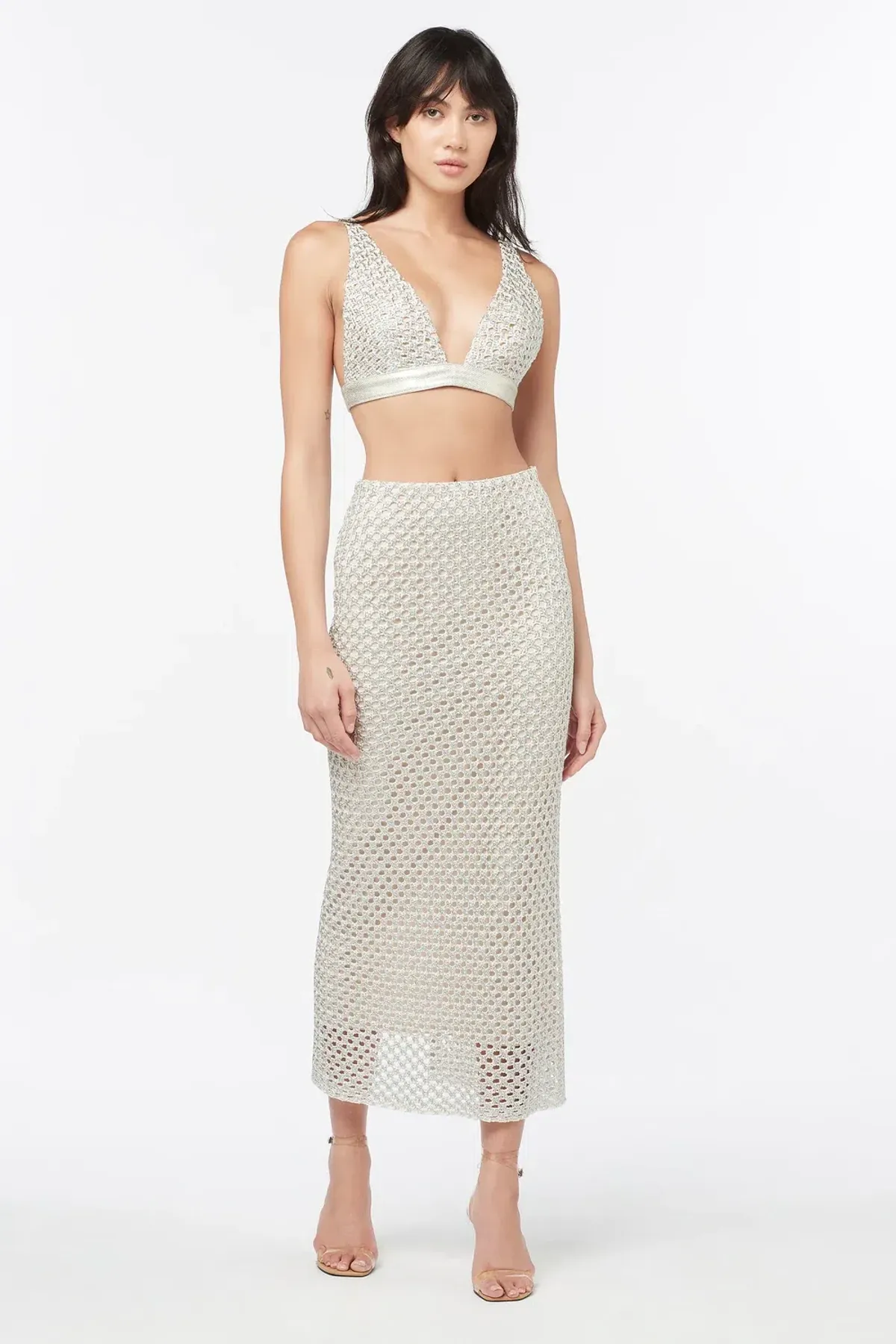 Manning Cartell Soiree Bra and Pencil Skirt Set Silver Size 8 - Image 1