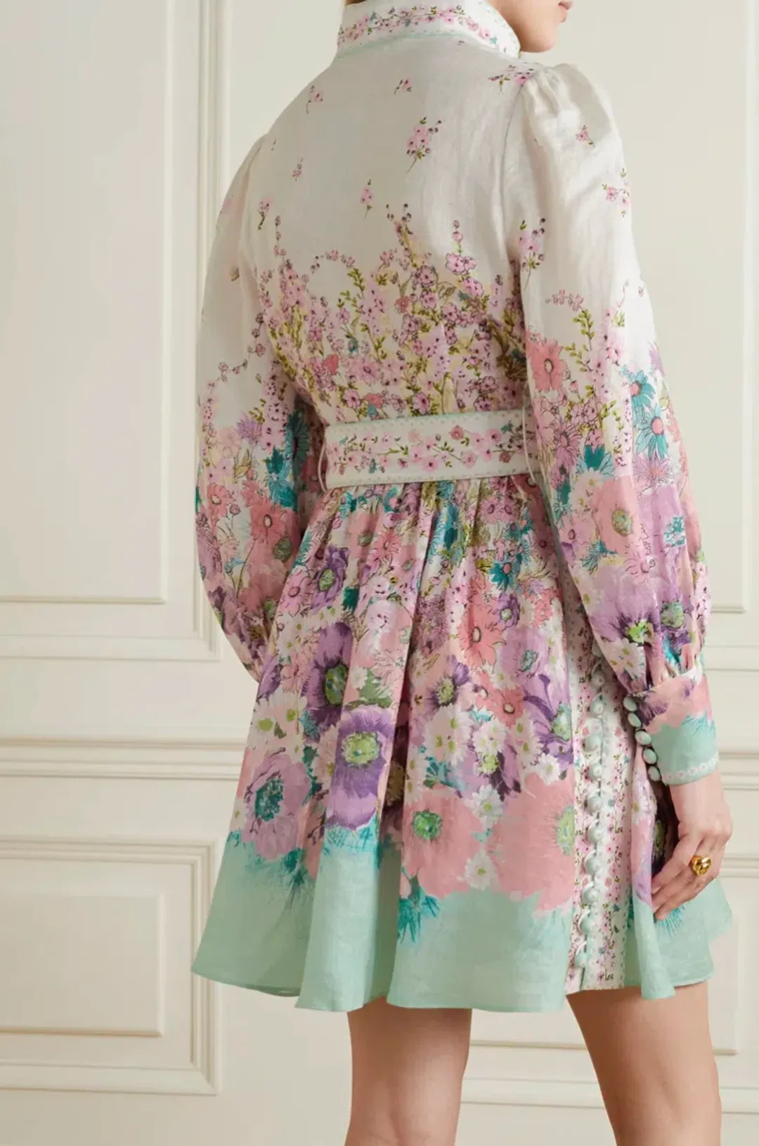 Zimmermann Jude Buttoned Mini Dress in Aqua Gradient Floral Print Size 2/ AU 12 for rent on The Volte - main image