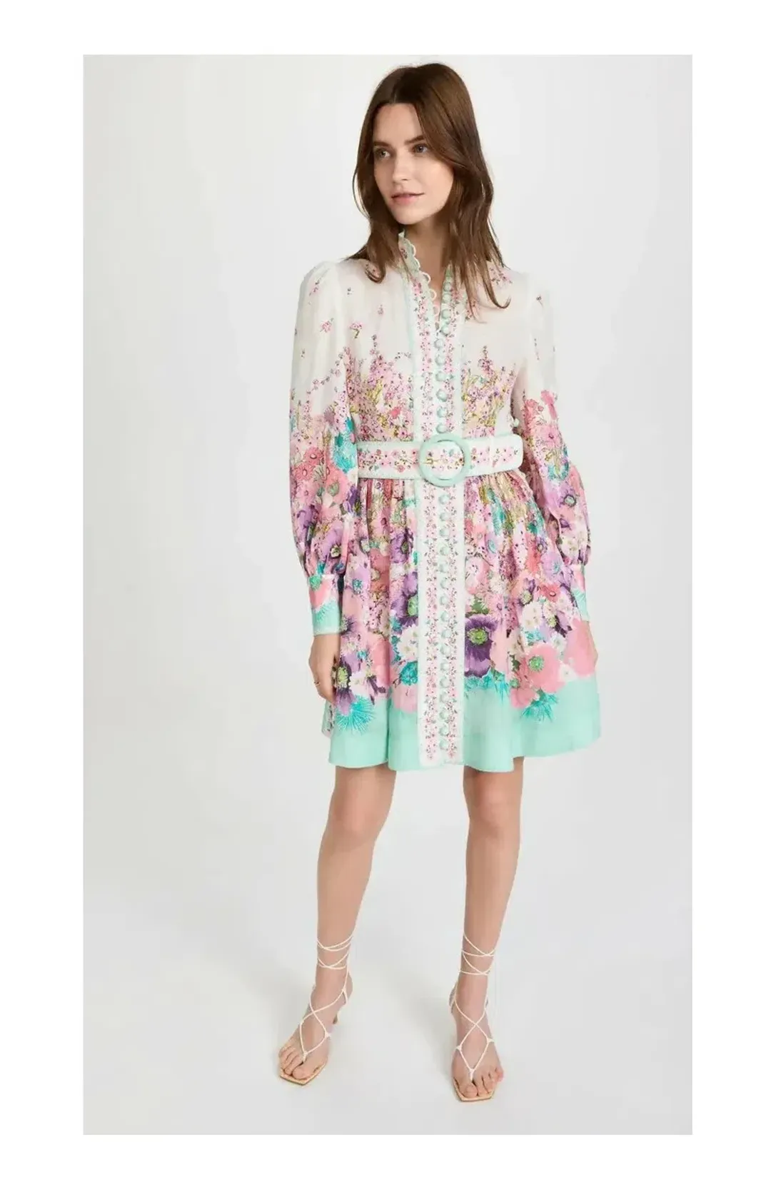 Zimmermann Jude Buttoned Mini Dress in Aqua Gradient Floral Print Size 2/ AU 12 for rent on The Volte - main image