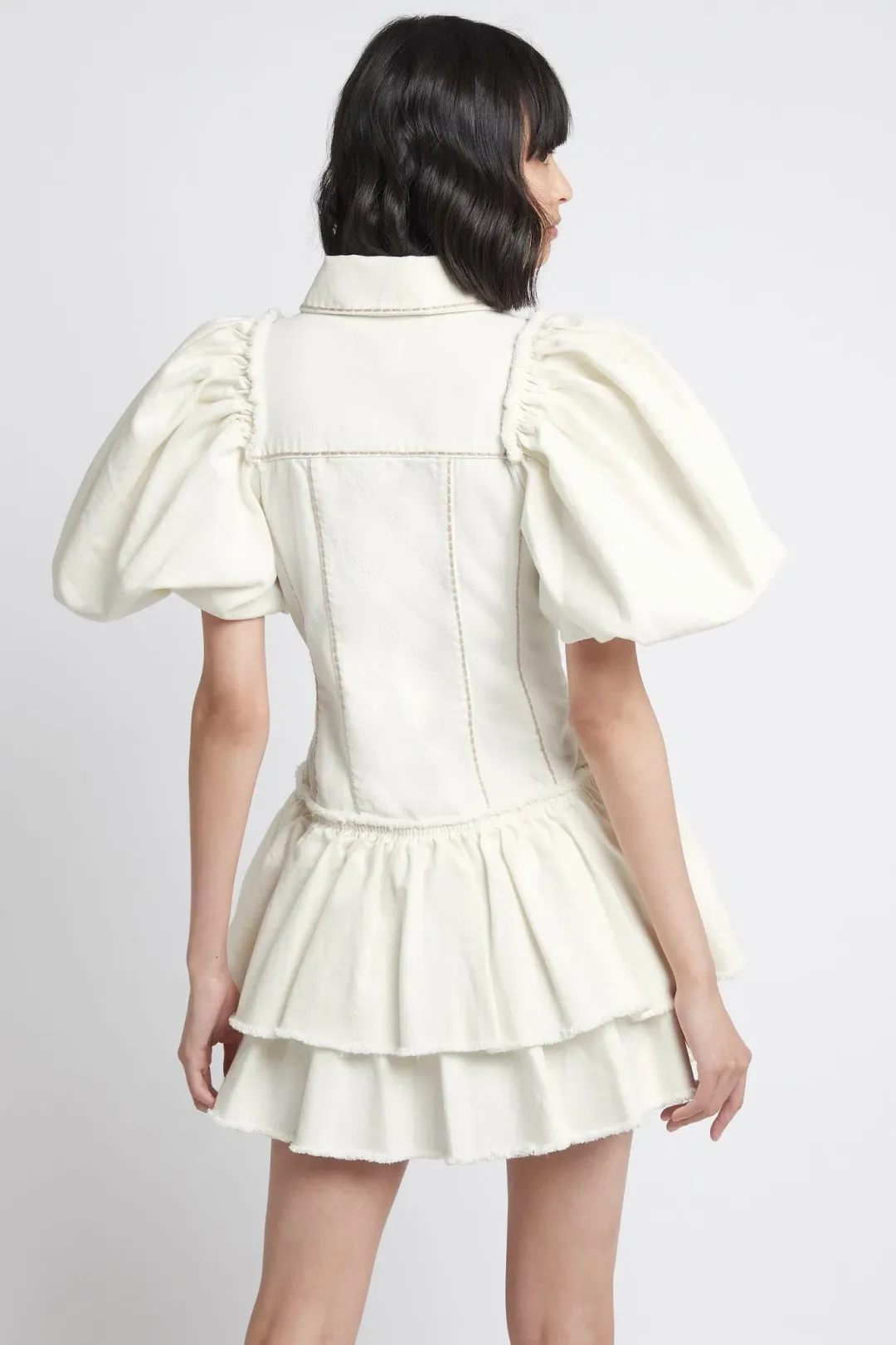 Aje Reclaim Denim Mini Dress White Size 6 for rent on The Volte - main image