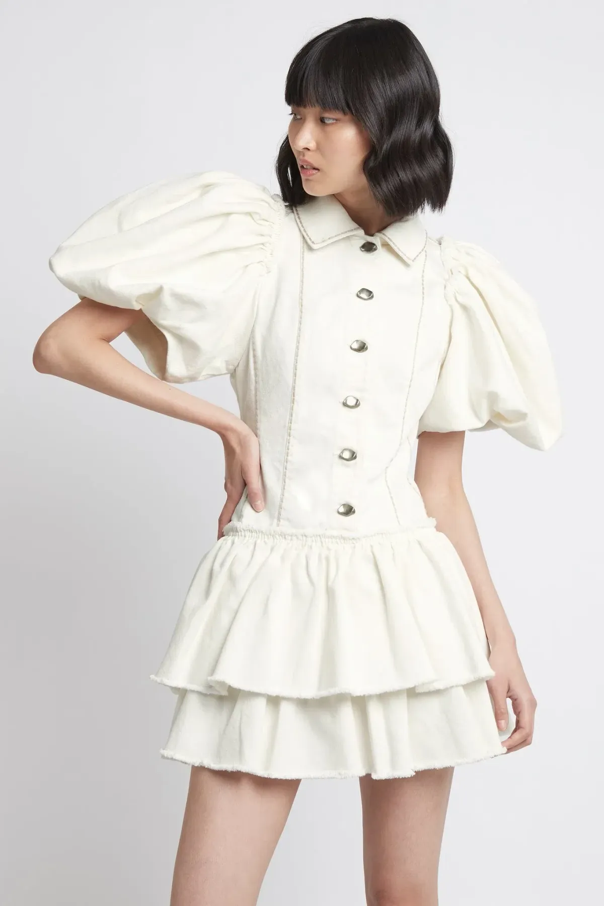 Aje Reclaim Denim Mini Dress White Size 6 - Image 1