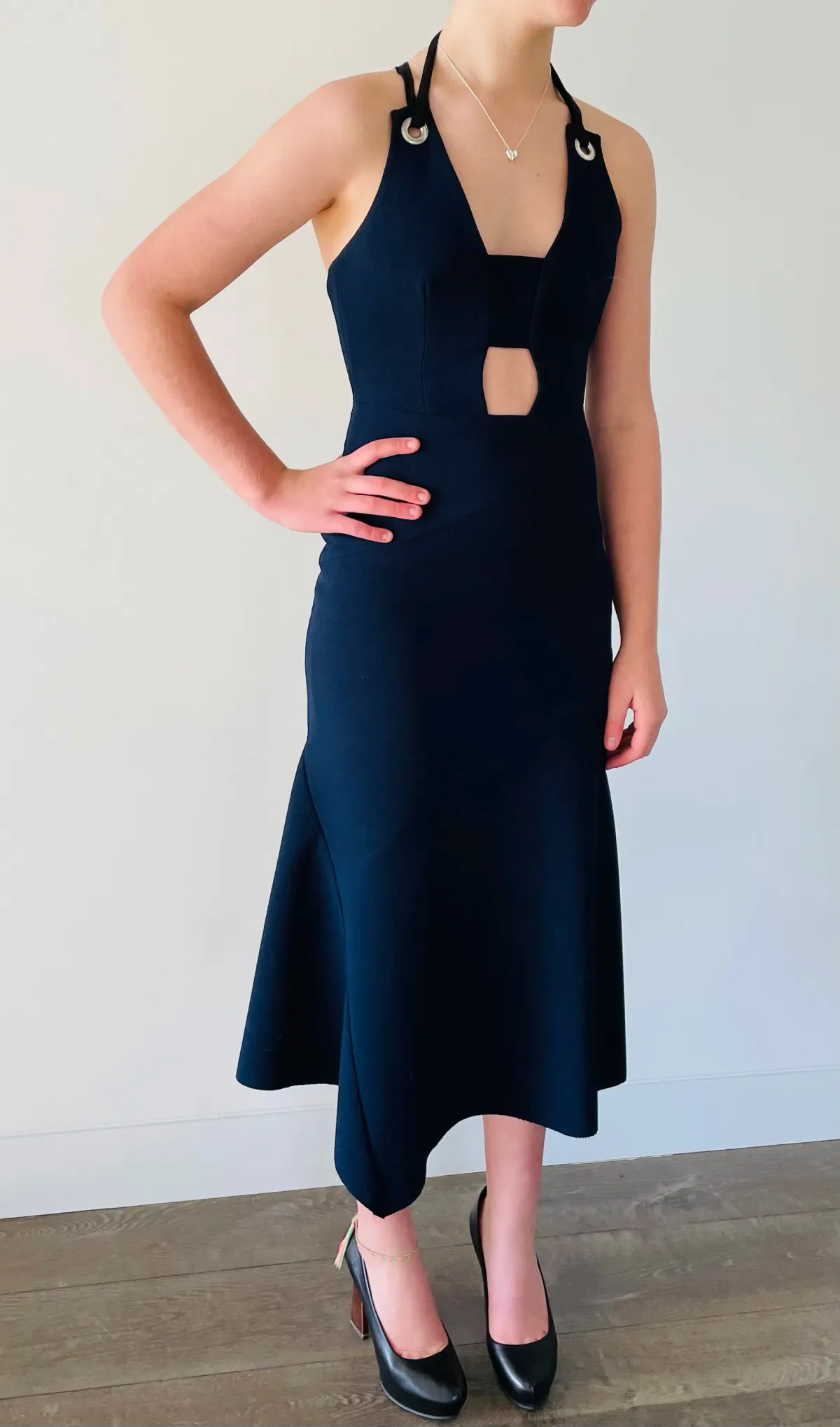 Rebecca Vallance Halter Cut Out Midi Dress Navy Size 6 - Image 1