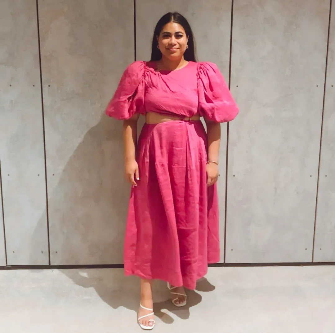  Aje Vanades Cut Out Ring Midi Dress Pink Size 14 for rent on The Volte - main image