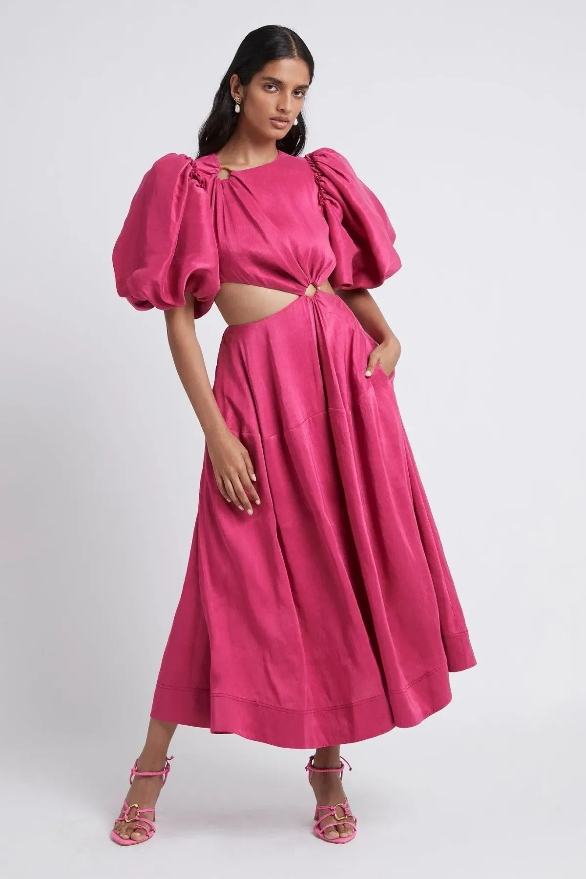 Aje Vanades Cut Out Ring Midi Dress Pink Size 14 - Image 2