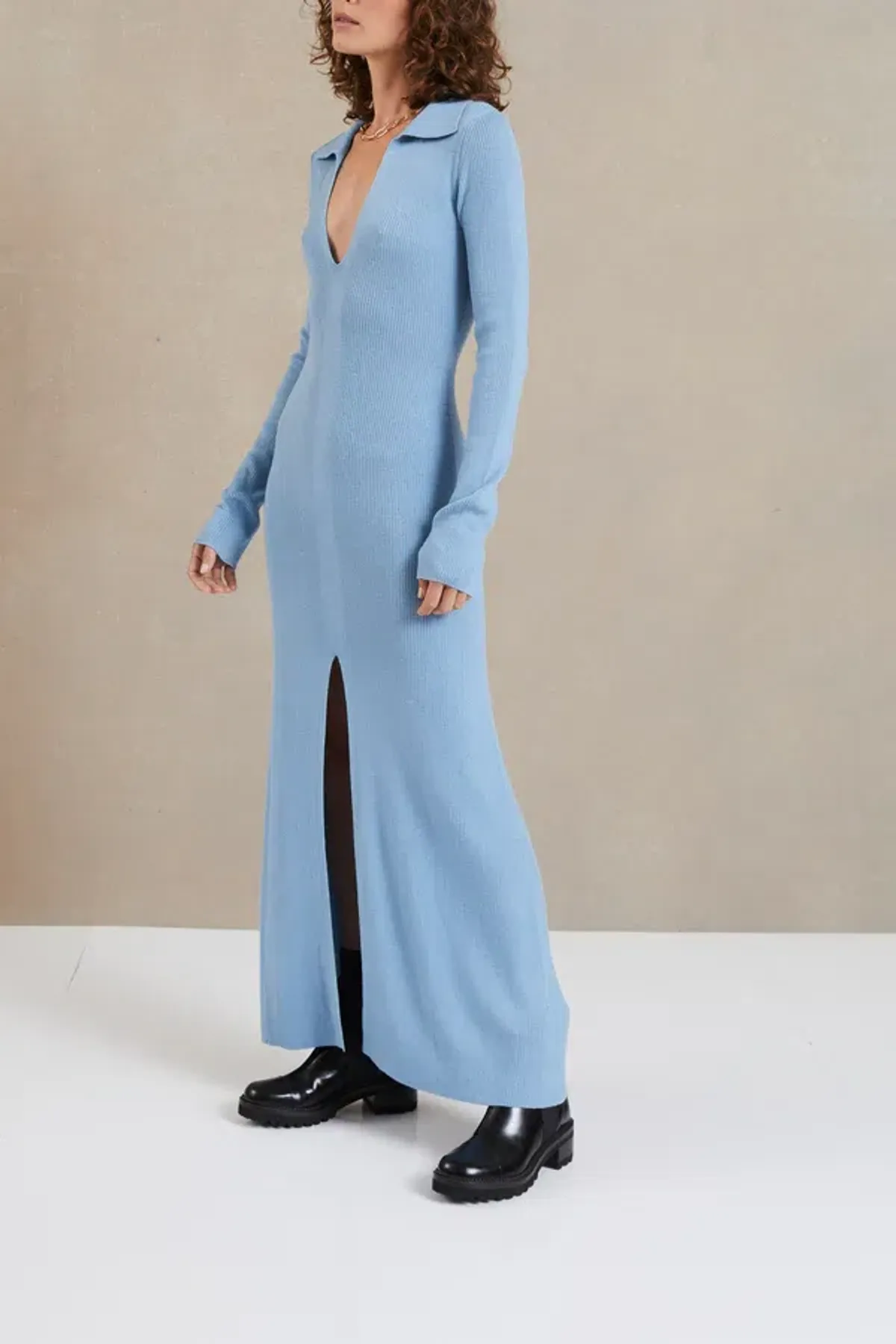 Bec & Bridge Freya Long Sleeve Knit Maxi Dress Sky Blue Size 6 - Image 2