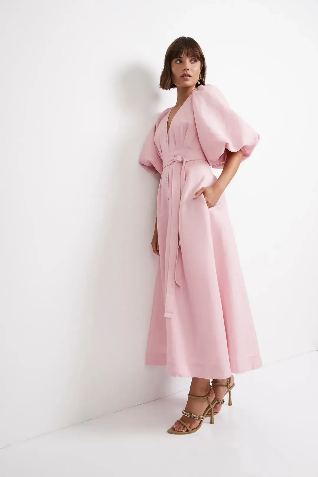 Aje Evermore Midi Dress Rose Pink Size 8  for rent on The Volte - main image