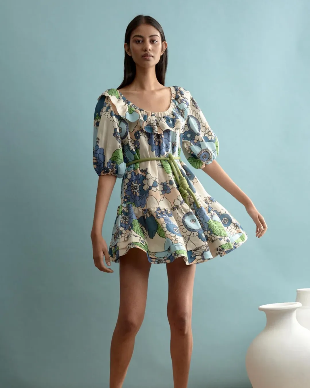 Alemais Farrah Ruffle Mini Dress Print Size 14  for rent on The Volte - main image