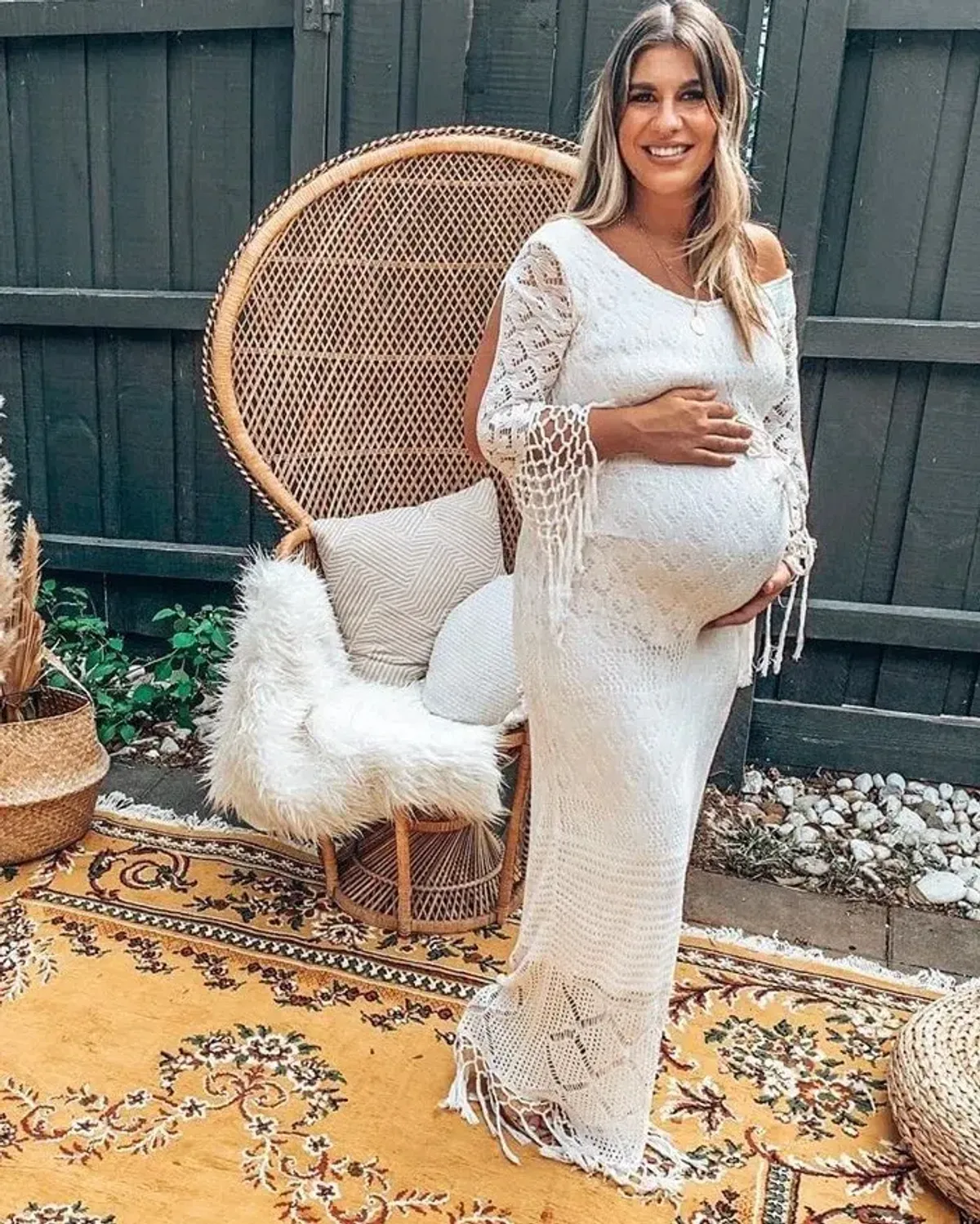 Fillyboo Brooke Crochet Maxi Dress Cream Size M - Image 1