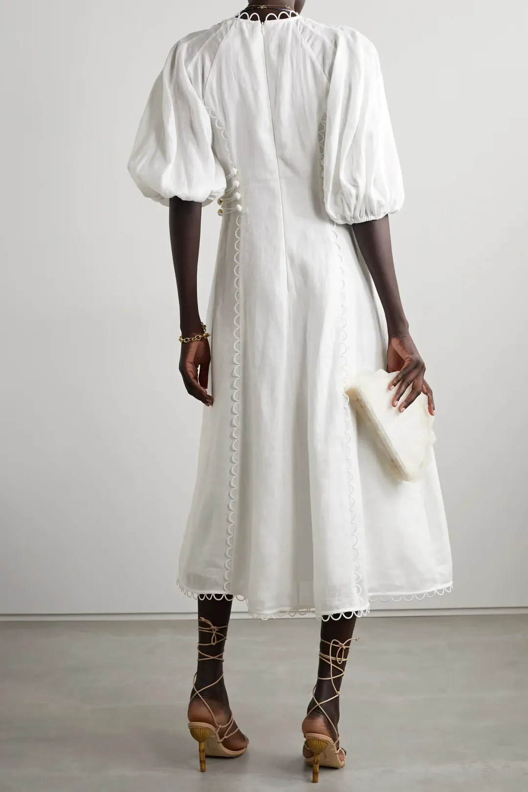 Zimmermann Rosa Button Detailed Linen Midi Dress Ivory Size 0 / AU 8 for rent on The Volte - main image