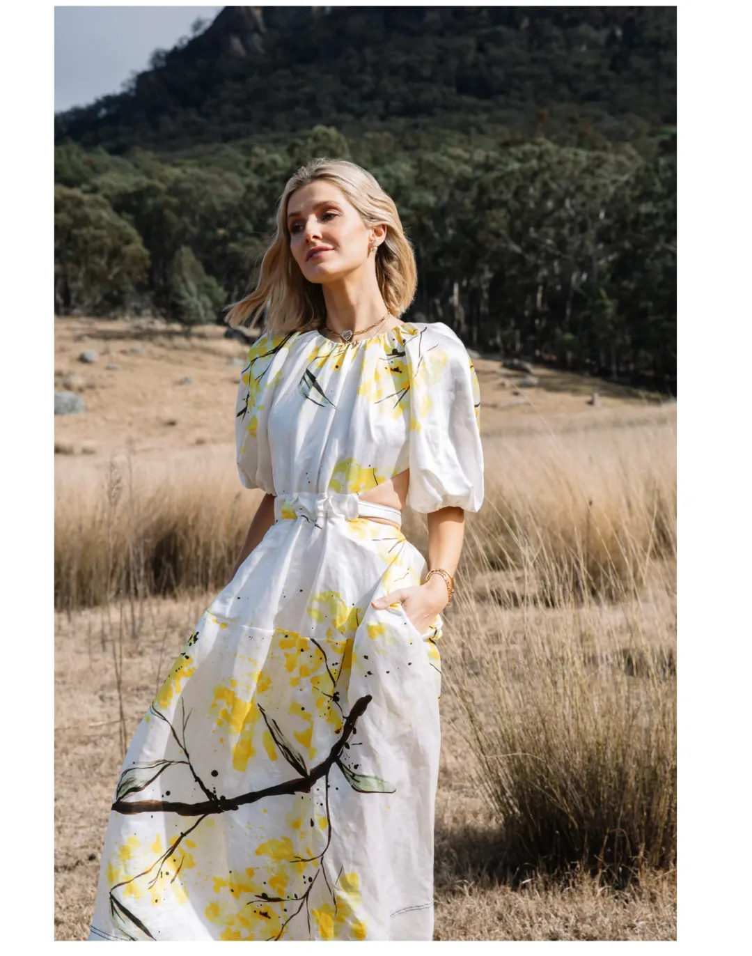Aje Mimosa Cut-out Midi Dress In Wattle Print Size 8 for rent on The Volte - main image