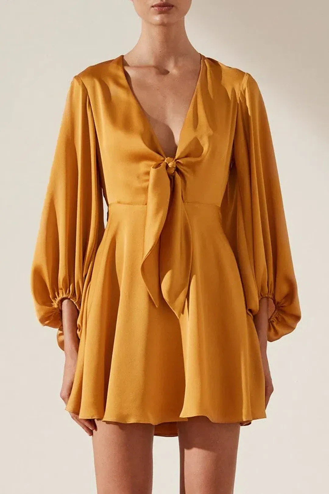 Shona Joy Oro Tie Front Mini Dress Orange Size 8 for rent on The Volte - main image