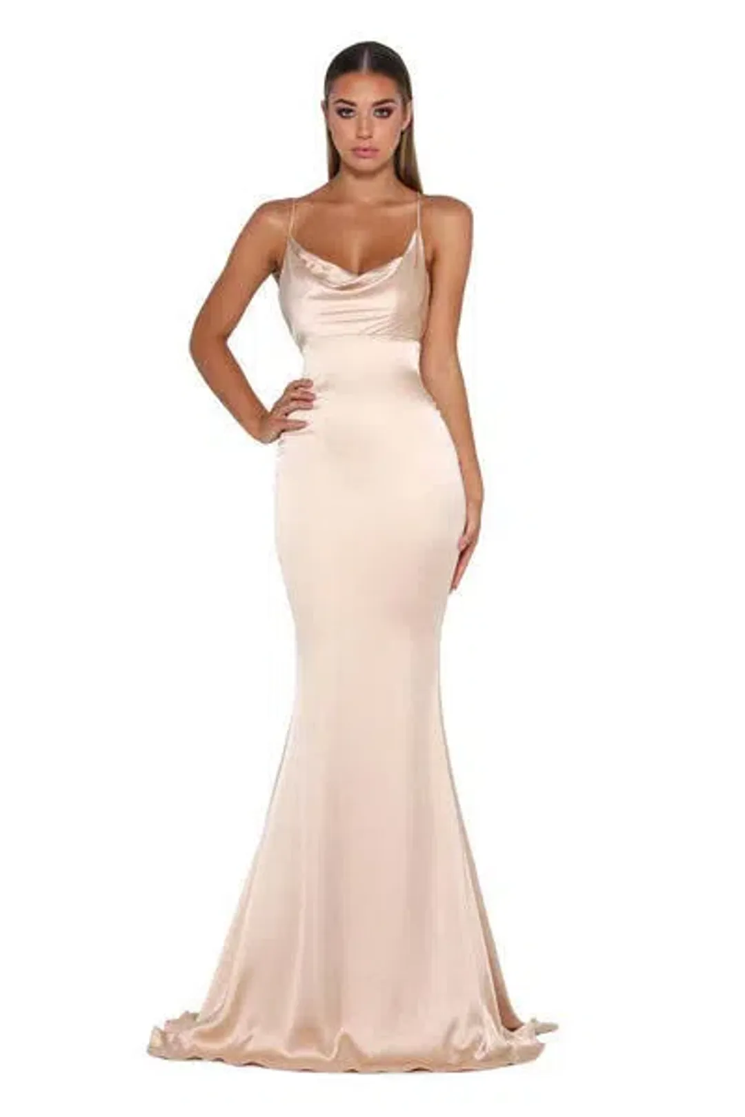 Portia and Scarlett Dana Gown Champagne Size 6 for rent on The Volte - main image