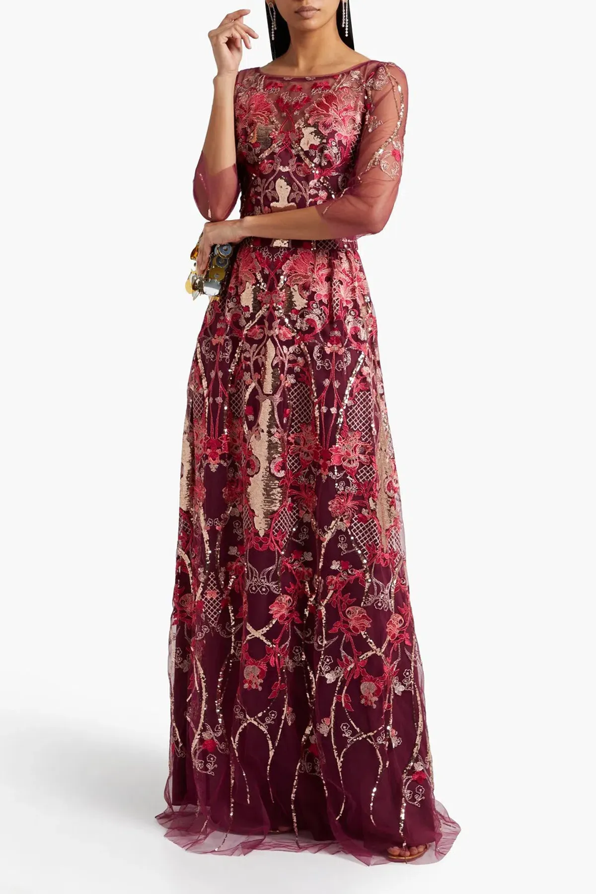 Marchesa Notte Embellished Tulle Gown Red Size 8 - Image 1