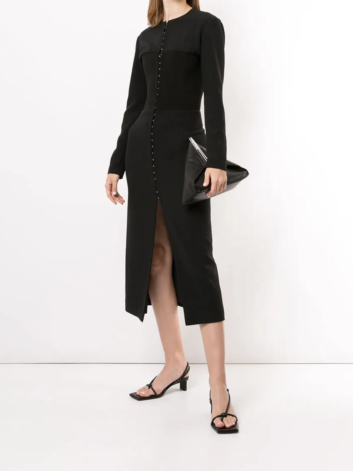 Dion Lee Front-Slit Midi Silk Dress Black Size 8 - Image 1