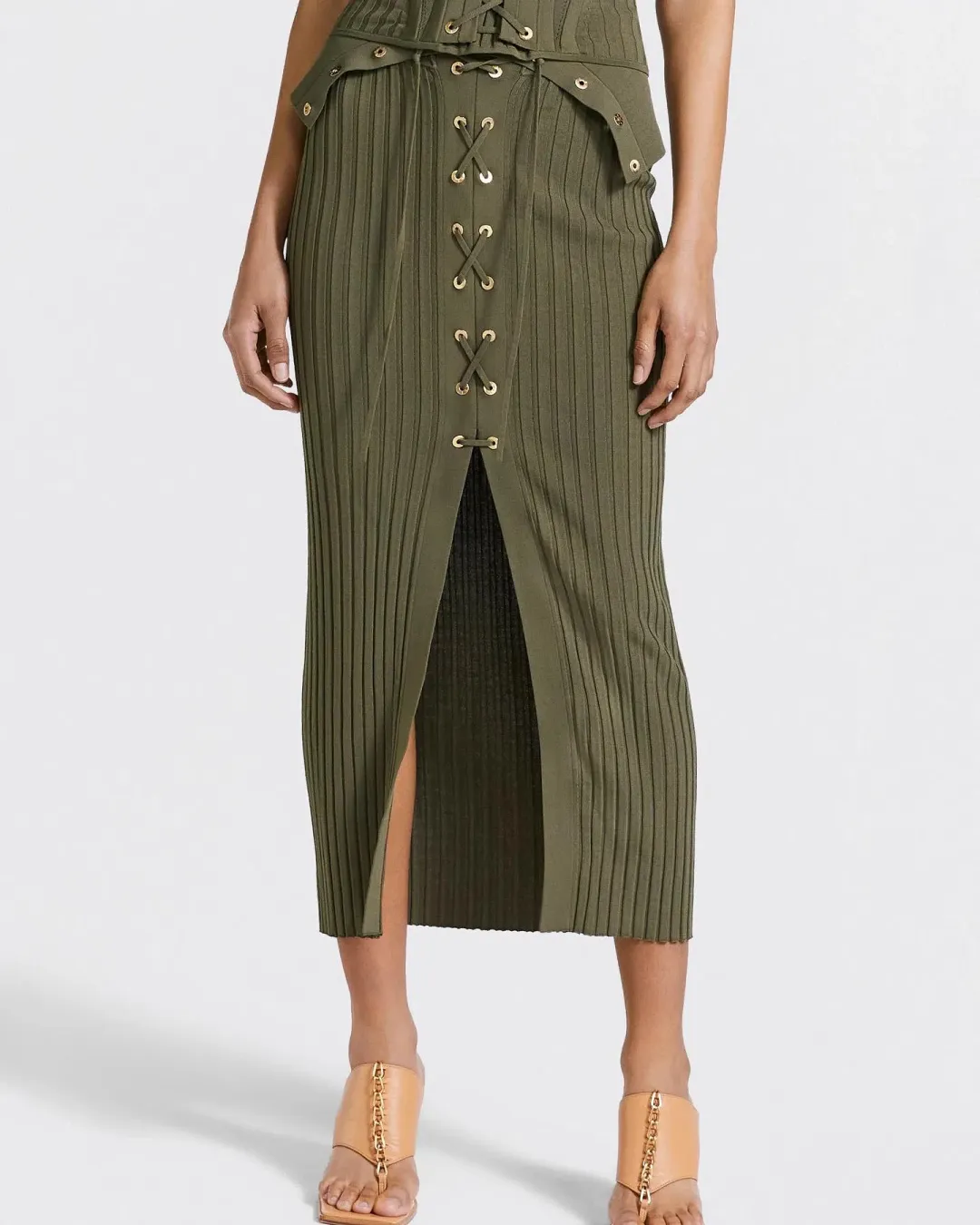 Dion Lee Lace up Eyelet Skirt Green Size 6 for rent on The Volte - main image