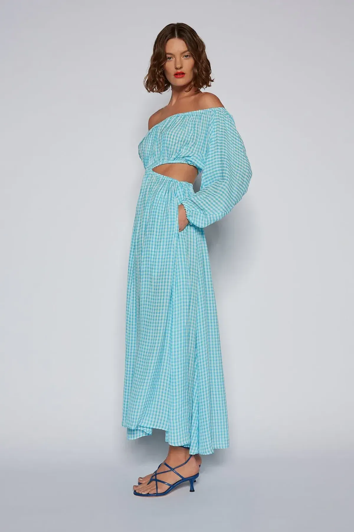 Scanlan Theodore Gingham Cutout Dress in Blue Size 8 - Image 1