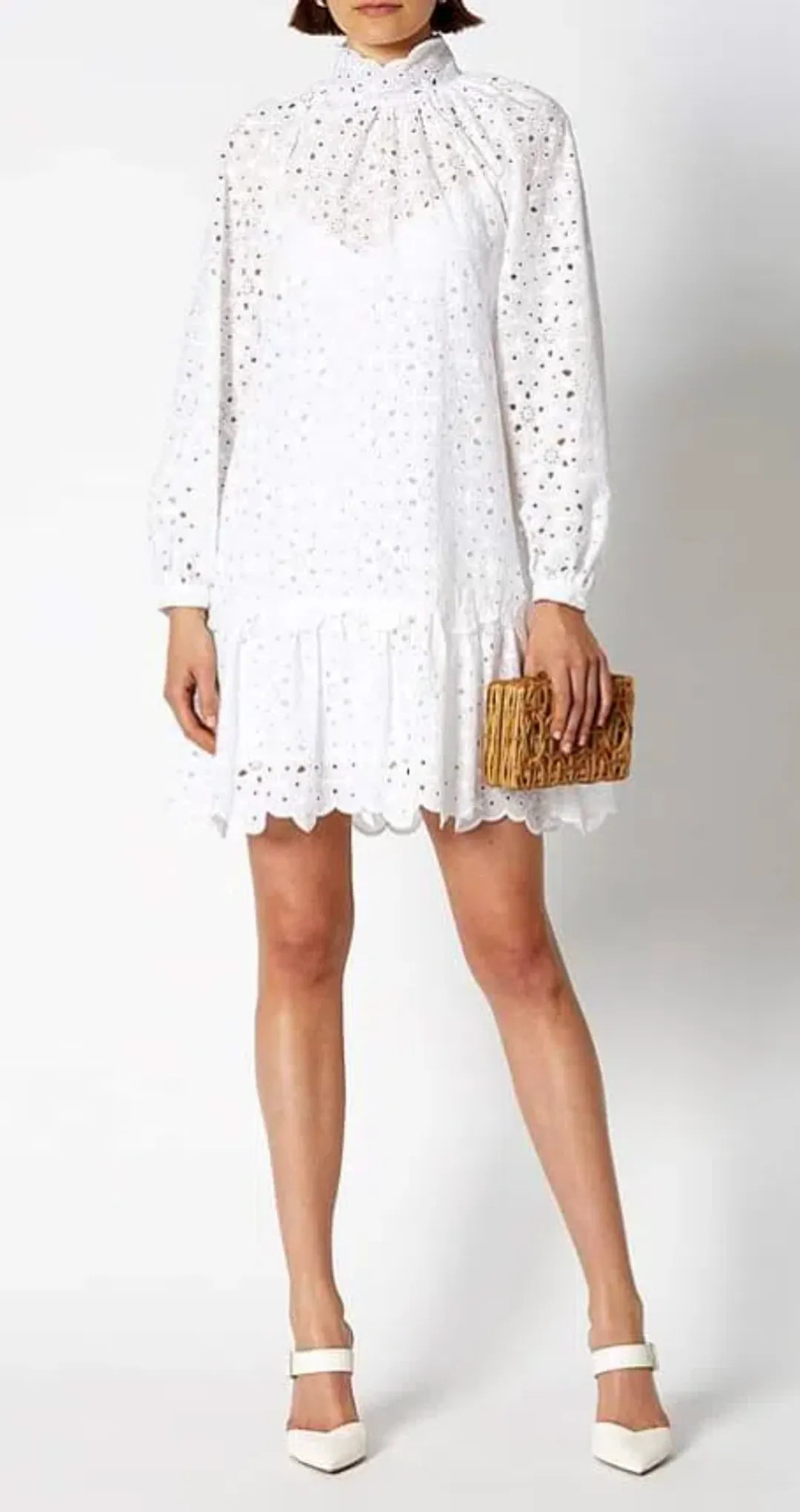 Scanlan Theodore Embroidered Cotton Mini Dress White Size 8 for rent on The Volte - main image