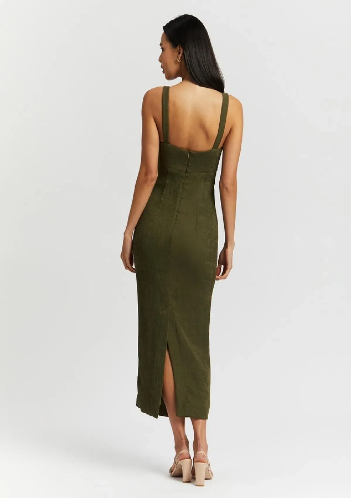 Shona Joy Simone Fitted Cut Out Dress Olive Size 8  - Image 3