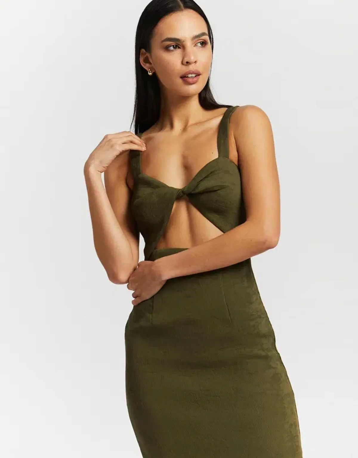 Shona Joy Simone Fitted Cut Out Dress Olive Size 8  - Image 2