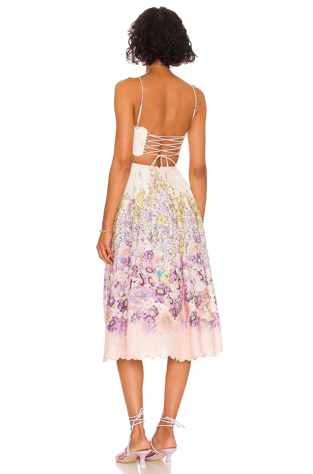 Zimmermann Jude Scallop Midi Dress Peach Gradient Floral Size 1 / Au 8 for rent on The Volte - main image