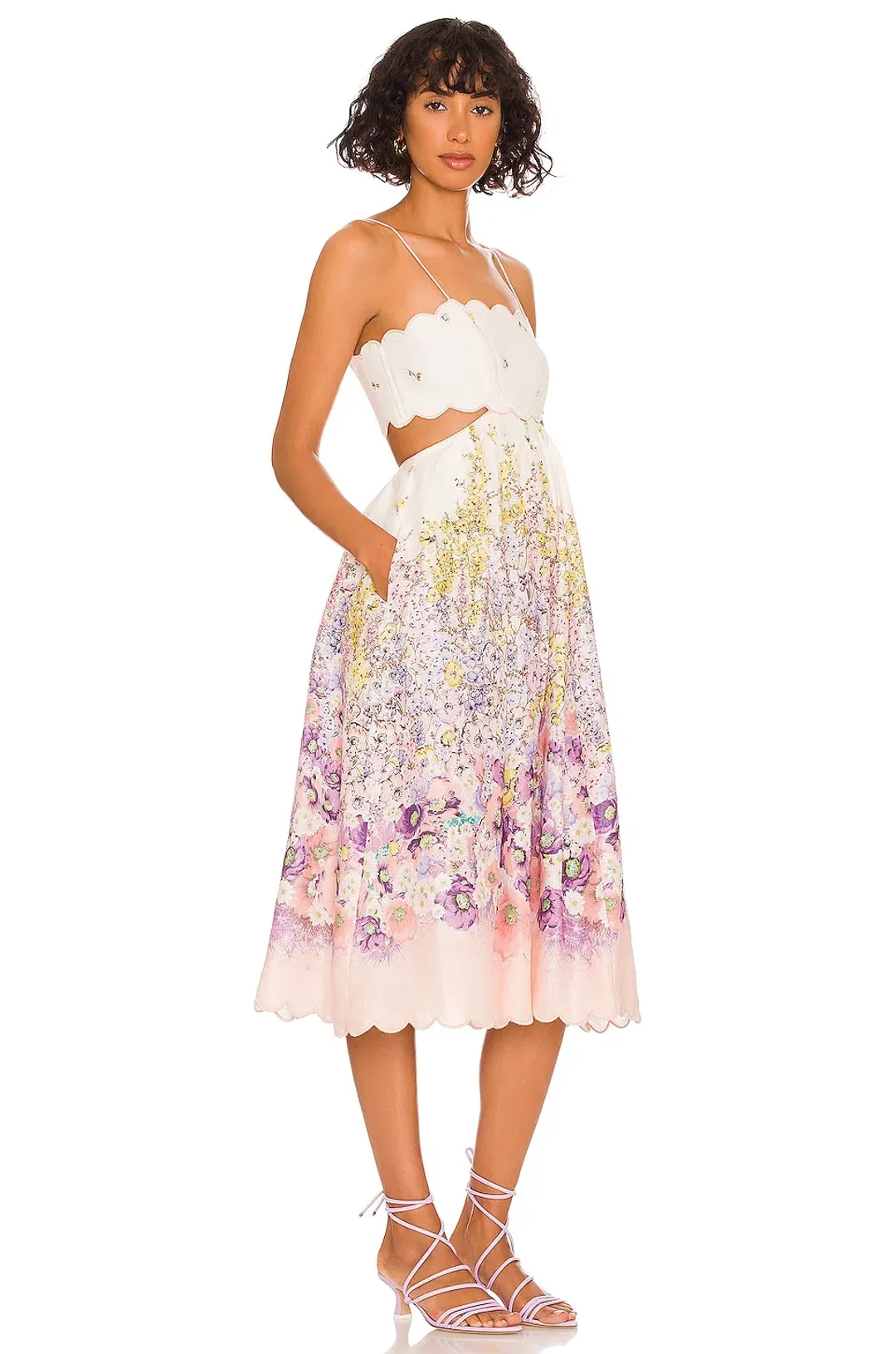 Zimmermann Jude Scallop Midi Dress Peach Gradient Floral Size 1 / Au 8 for rent on The Volte - main image