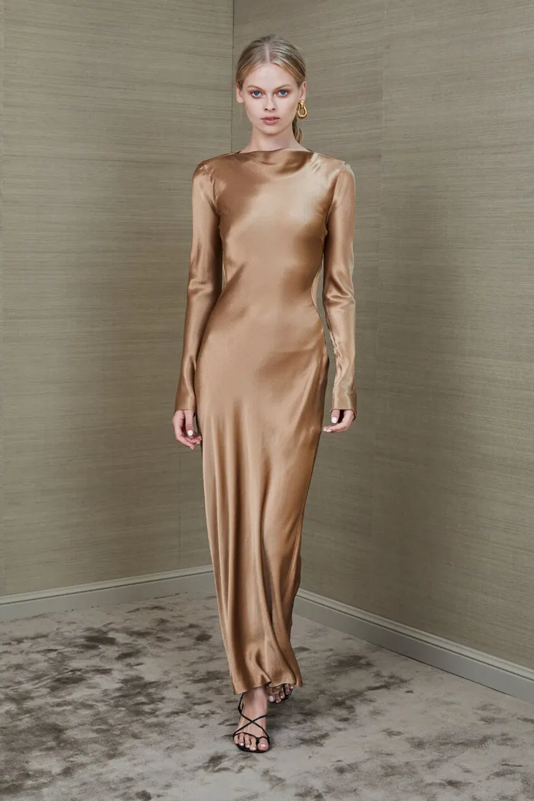Bec & Bridge Aubrey Long Sleeve Maxi Dress Gold Size 10 for rent on The Volte - main image