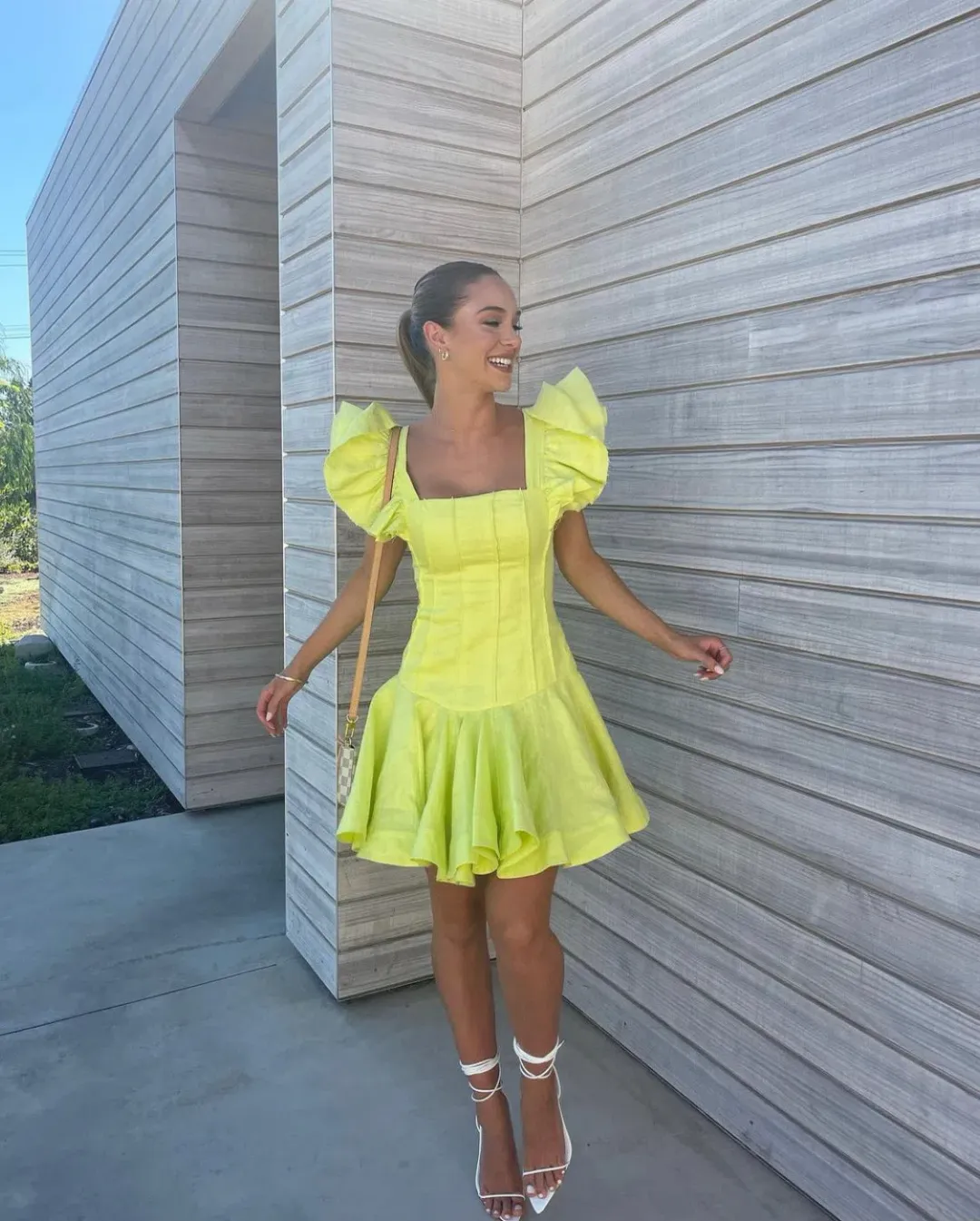 Aje Breathless Frill Sleeve Mini Dress Lime Green Size 12 for rent on The Volte - main image