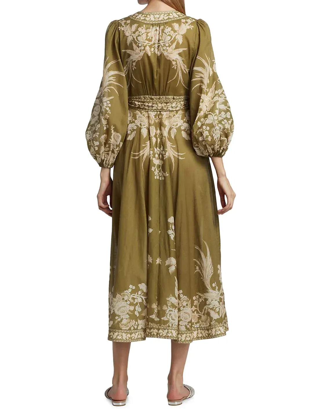 Zimmermann Anneke Floral Print Cotton Voile Wrap Midi Dress in Army Green Size 1 / Au 10 for rent on The Volte - main image