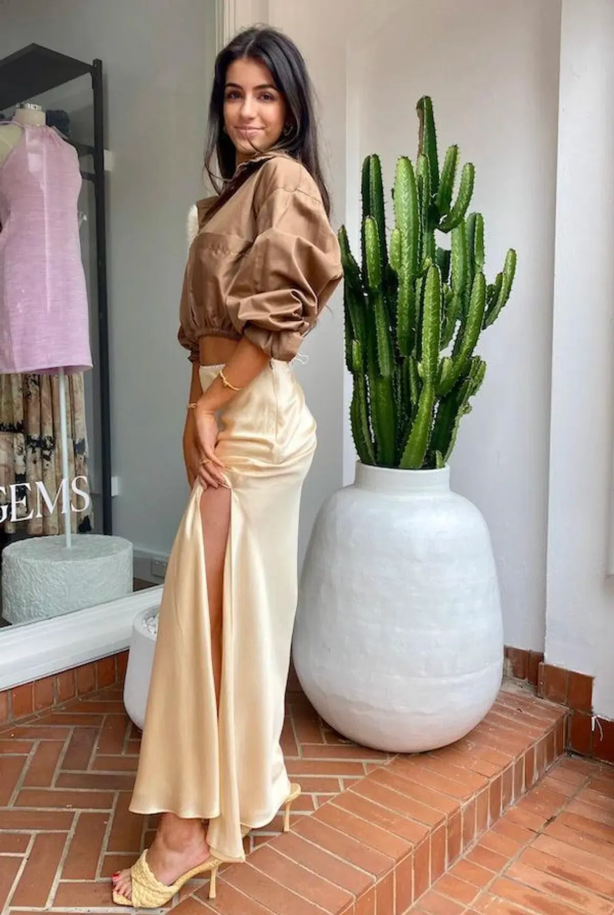 Michael Lo Sordo Crystalline Bias Silk Skirt Cream Size 6 - Image 4