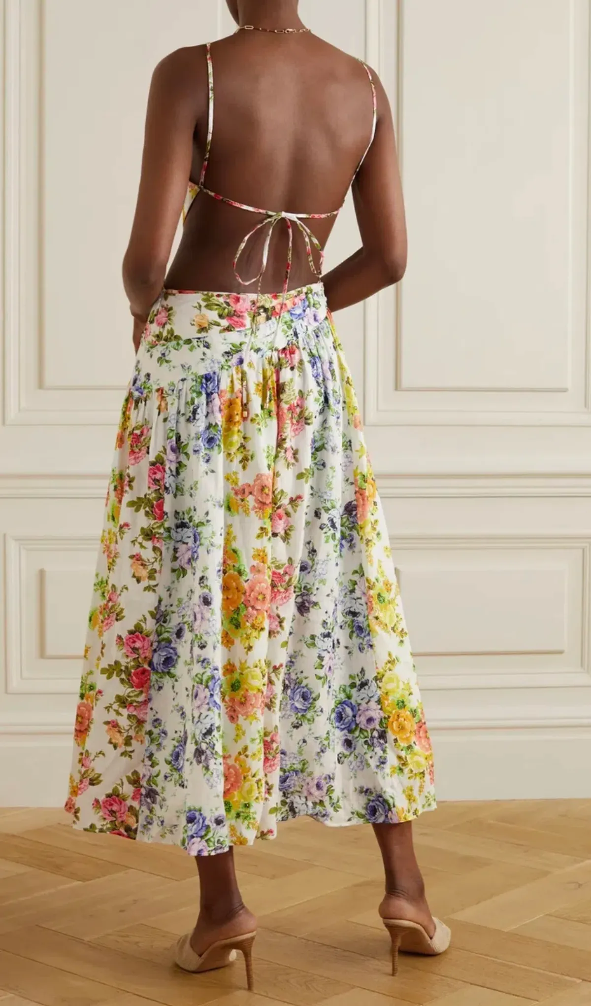 Zimmermann Asymmetric Open Back Floral Midi Dress Print Size 4 (16) - Image 2