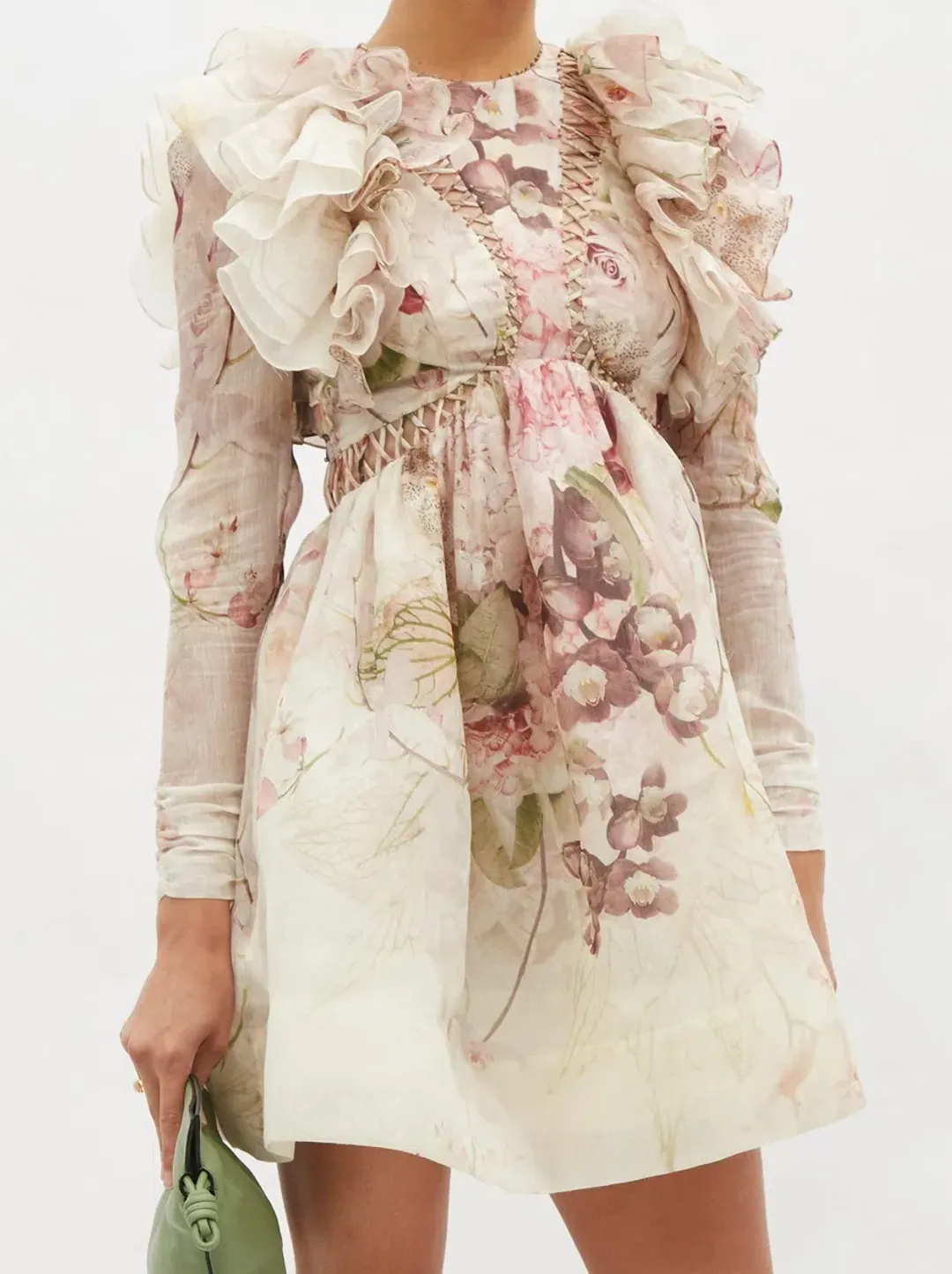 Zimmermann Dancer Laced Mini Dress Floral Size 4 / AU 16 for rent on The Volte - main image