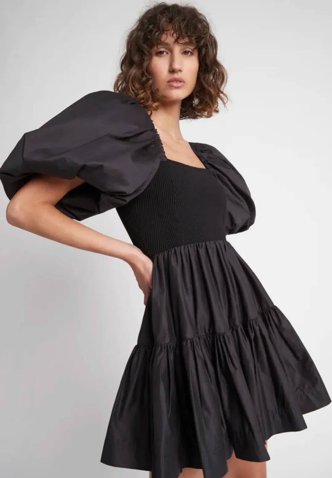 Aje Casa Puff Sleeve Mini Knit Dress Black Size 14 for rent on The Volte - main image