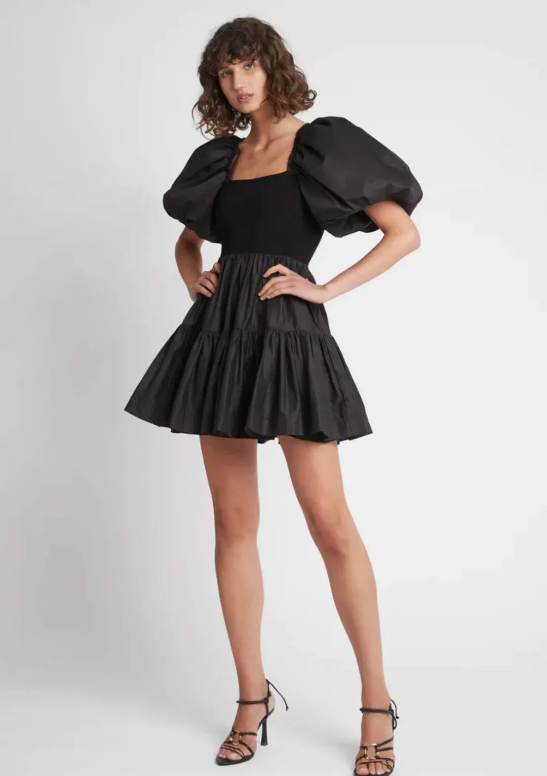 Aje Casa Puff Sleeve Mini Knit Dress Black Size 14 for rent on The Volte - main image