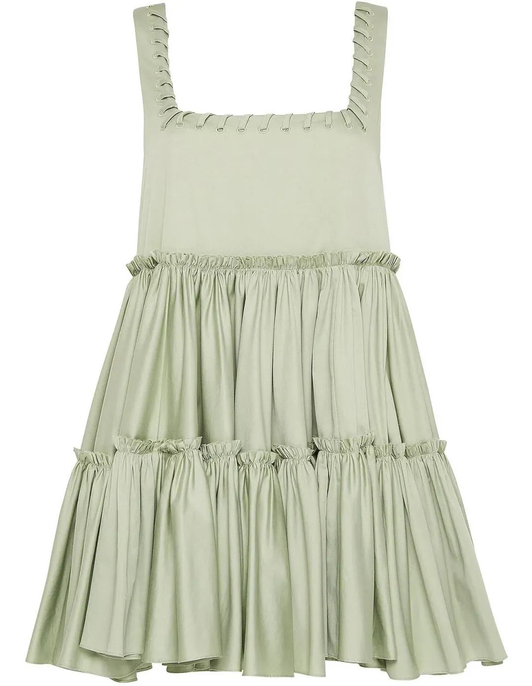 Aje Hushed Cotton Square Neck Mini Dress in Bamboo Green Size 14  for rent on The Volte - main image