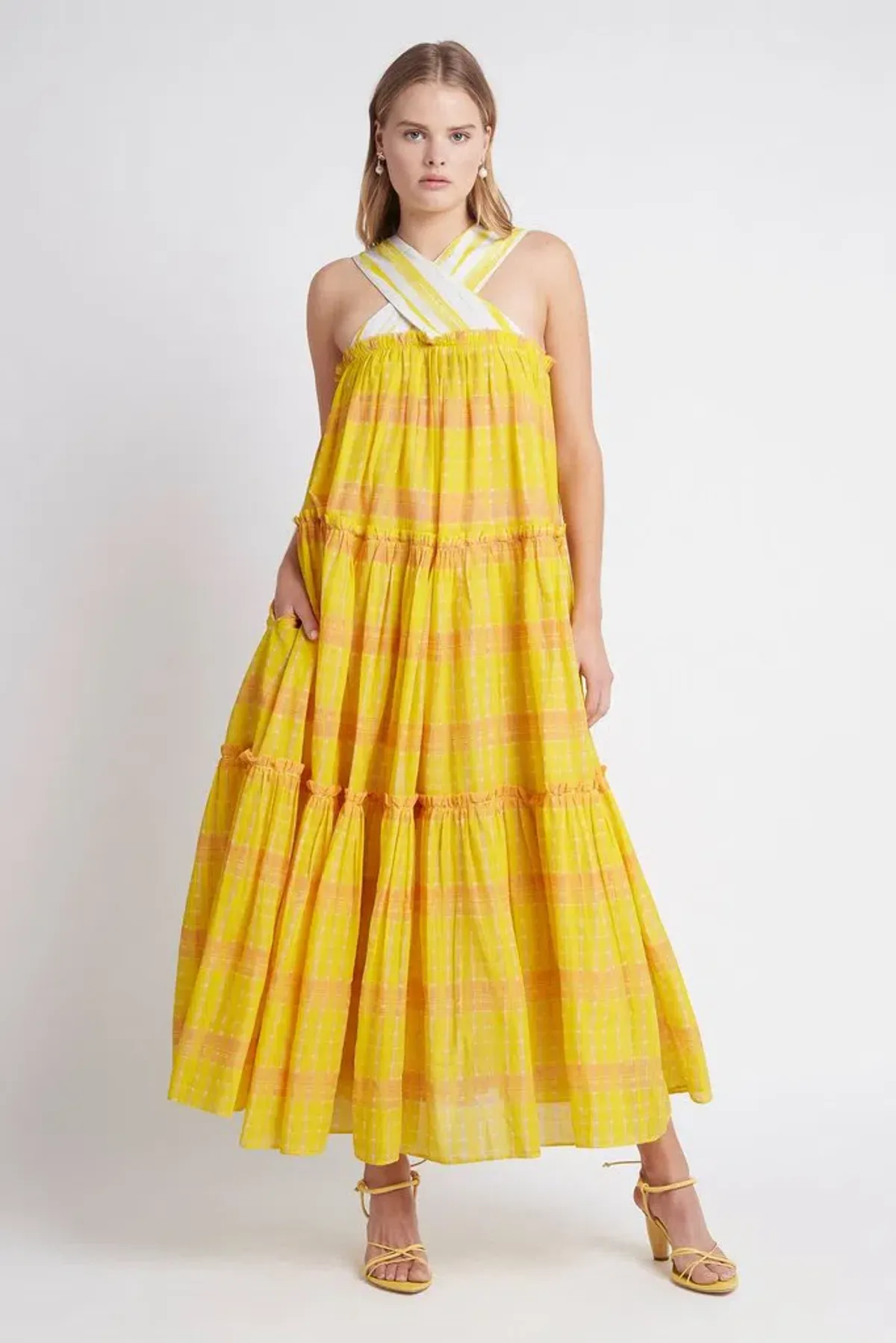 Aje Wilderness Tiered Maxi Dress Yellow Size 10 - Image 1