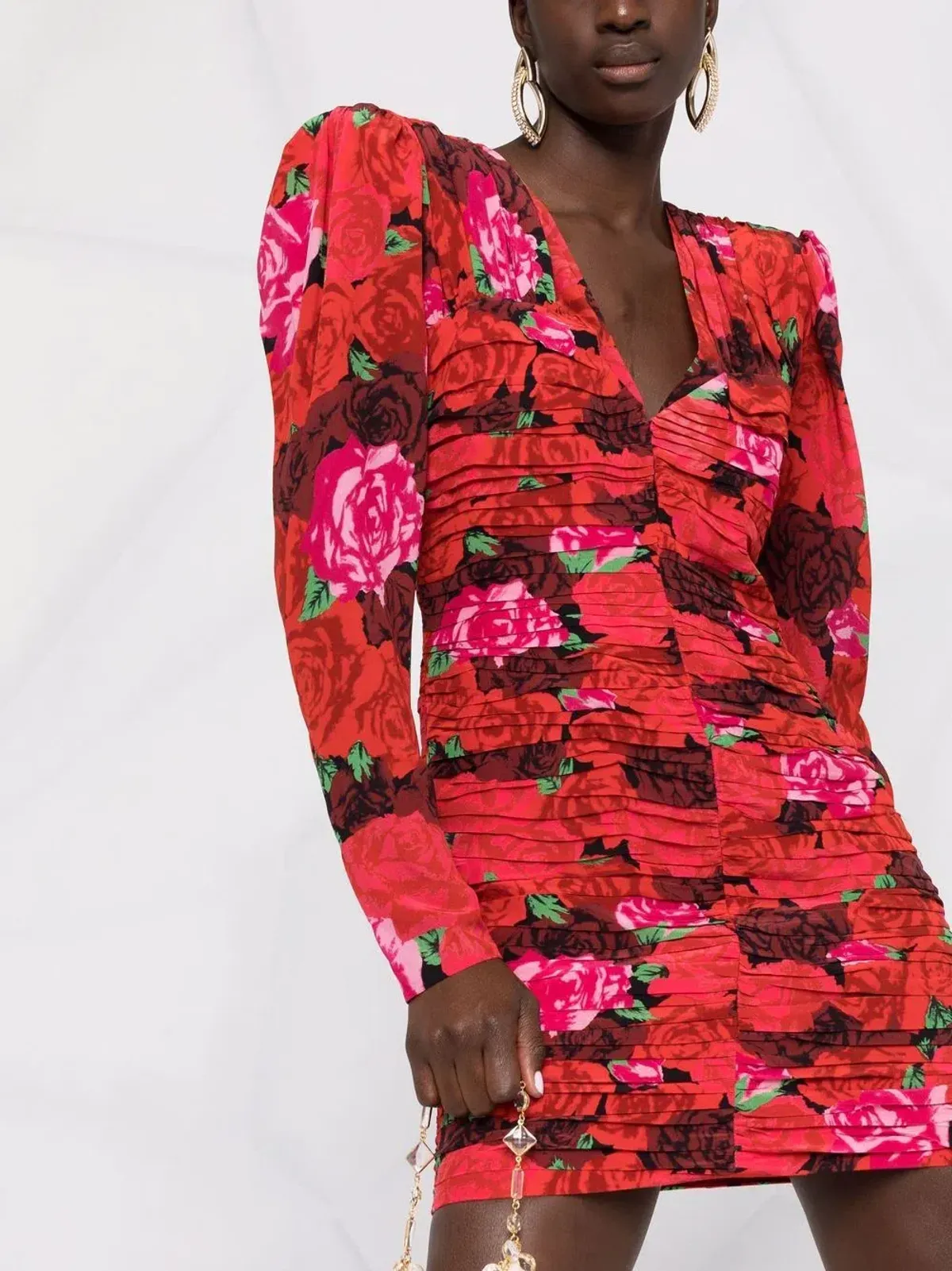 Magda Butrym Red Ruched Floral-print Silk Mini Dress Size XS - Image 3