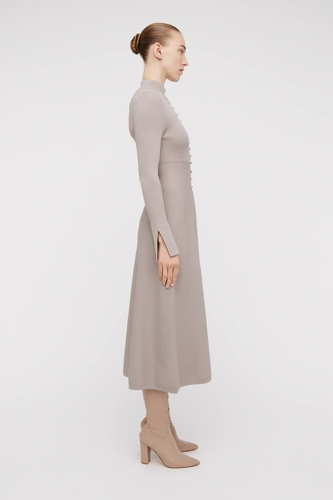 Scanlan Theodore Crepe Knit Button Dress Oyster Size 8  for rent on The Volte - main image