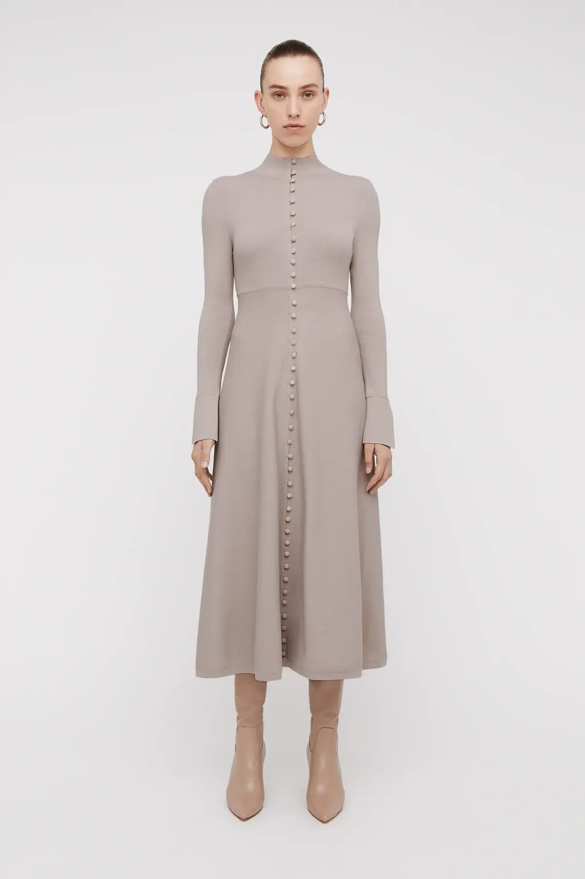 Scanlan Theodore Crepe Knit Button Dress Oyster Size 8  - Image 1