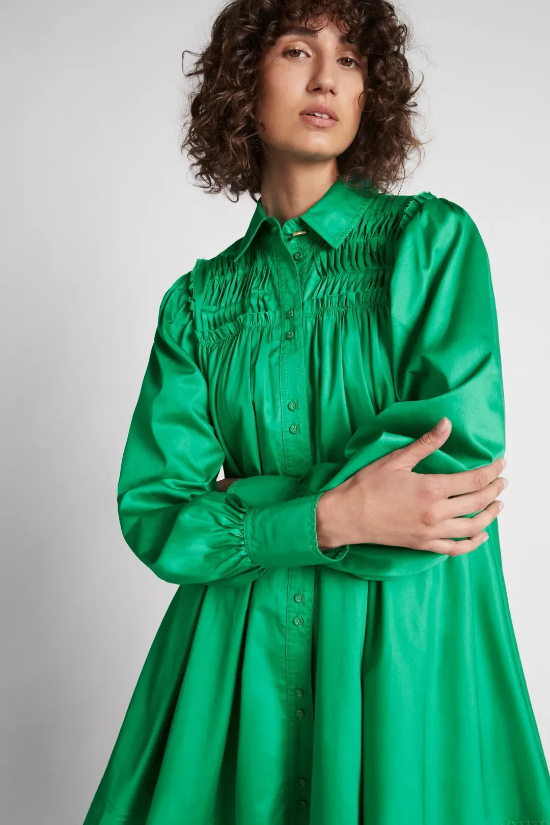 Aje Tidal Tucked Smock Mini Dress Green Size 8 for rent on The Volte - main image