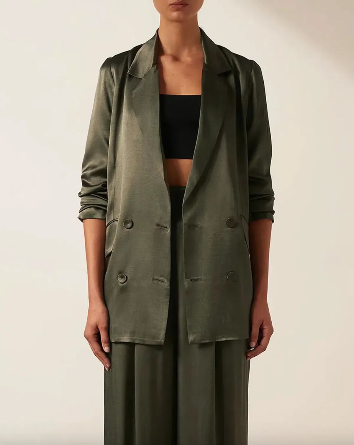 Shona Joy Giorgia Double Breasted Blazer and Tuxedo Pants Set Green Size 6 - Image 4