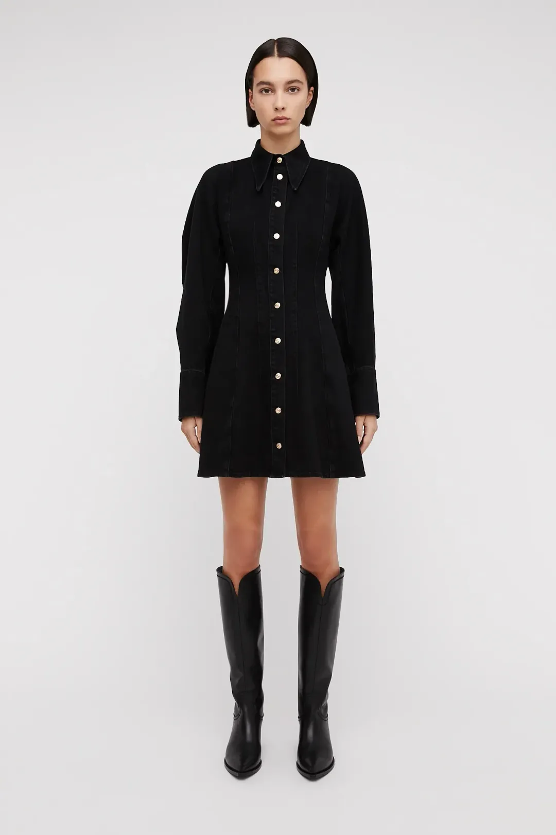 Scanlan Theodore Denim Cocoon Sleeve Mini Dress Black Size 10 for rent on The Volte - main image