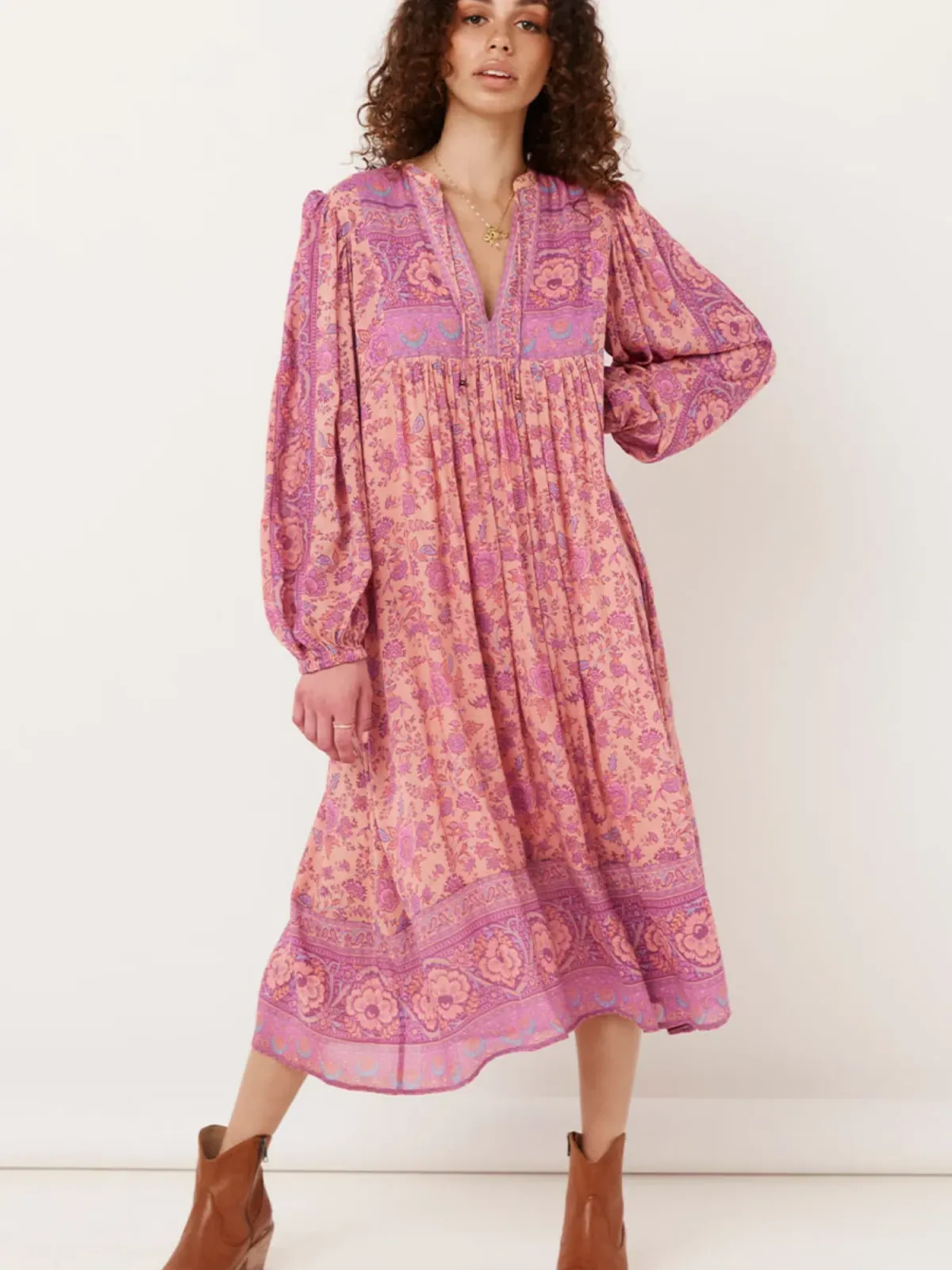 Spell Folksong Boho Smock Dress Floral Size L / AU 14 - Image 1