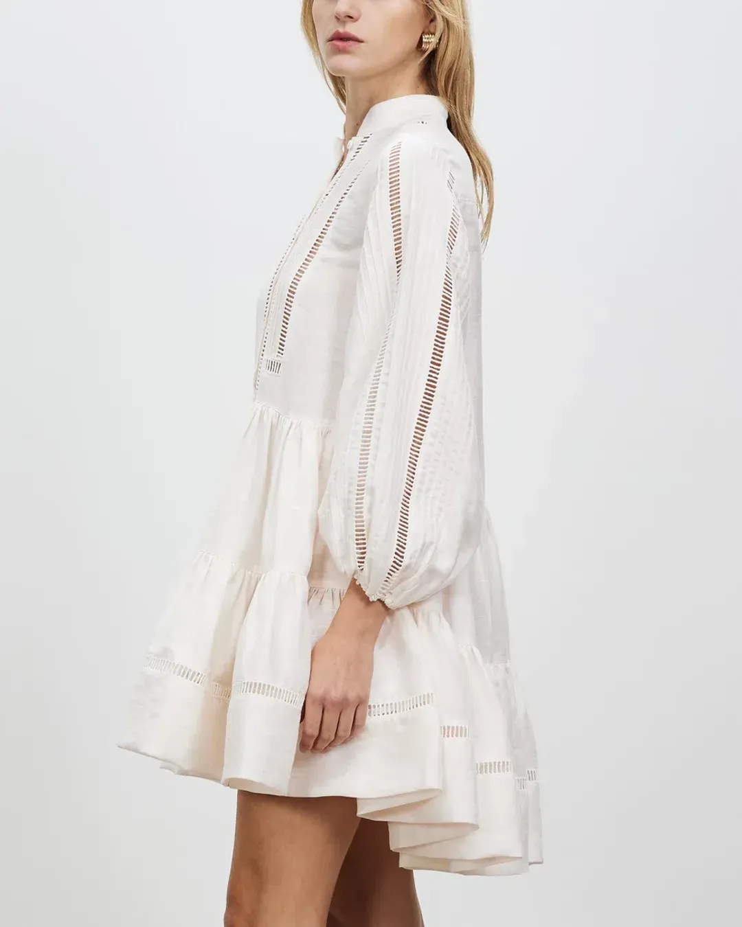 Shona Joy Joia Pin Tuck Tuxedo Mini Dress Ivory Size 6  for rent on The Volte - main image