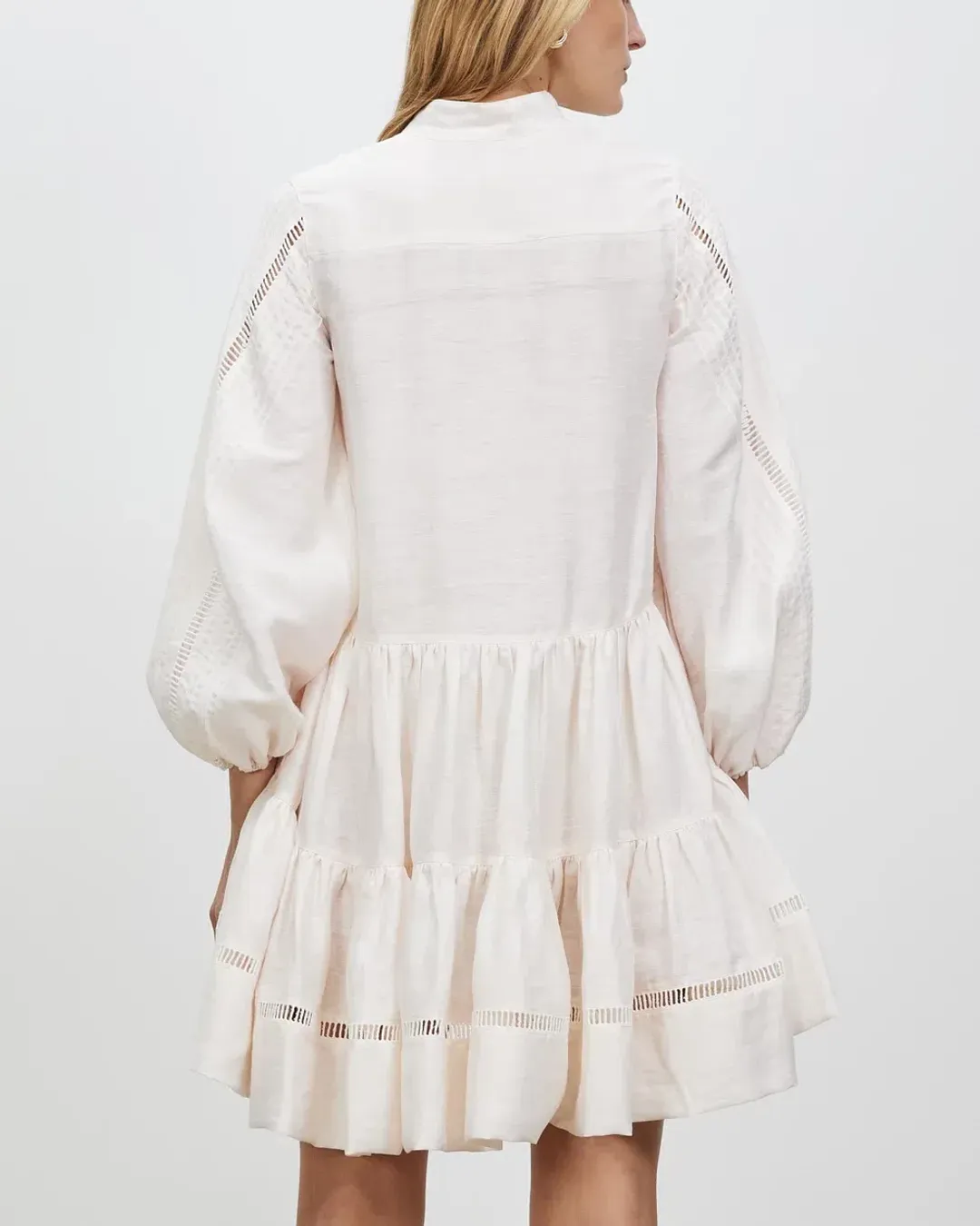 Shona Joy Joia Pin Tuck Tuxedo Mini Dress Ivory Size 6  for rent on The Volte - main image